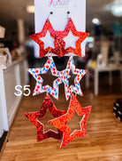 Jak Sprat Red, White & Blue Star Studded Dangles-Jewelry - Earrings-Dear Me Southern Boutique, located in DeRidder, Louisiana