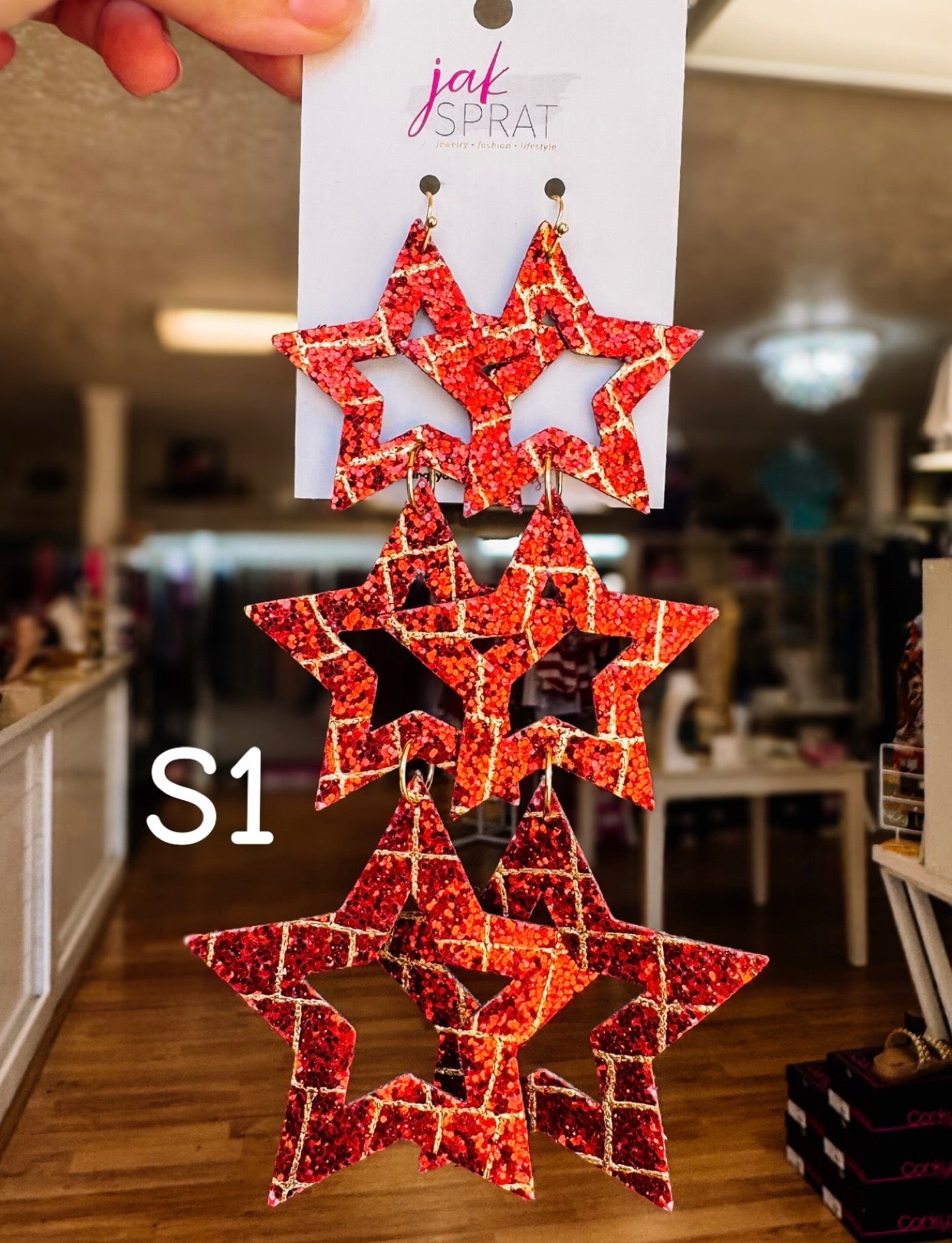 Jak Sprat Red, White & Blue Star Studded Dangles-Jewelry - Earrings-Dear Me Southern Boutique, located in DeRidder, Louisiana