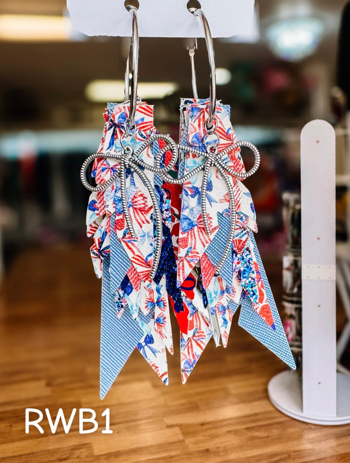 Jak Sprat Red, White, & Bows Collection: Charmed Fabulous Feather Dangles-Jewelry - Earrings-Dear Me Southern Boutique, located in DeRidder, Louisiana