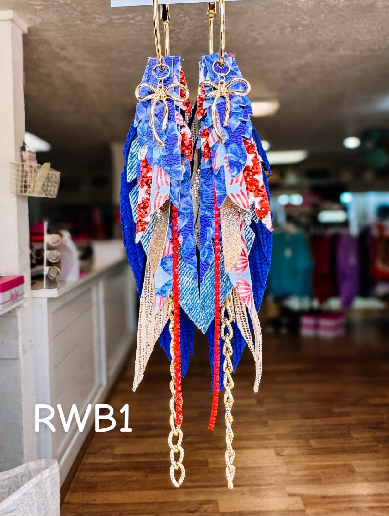 Jak Sprat Red, White, & Bows Collection: Medium Mic Drop Dangles-Jewelry - Earrings-Dear Me Southern Boutique, located in DeRidder, Louisiana