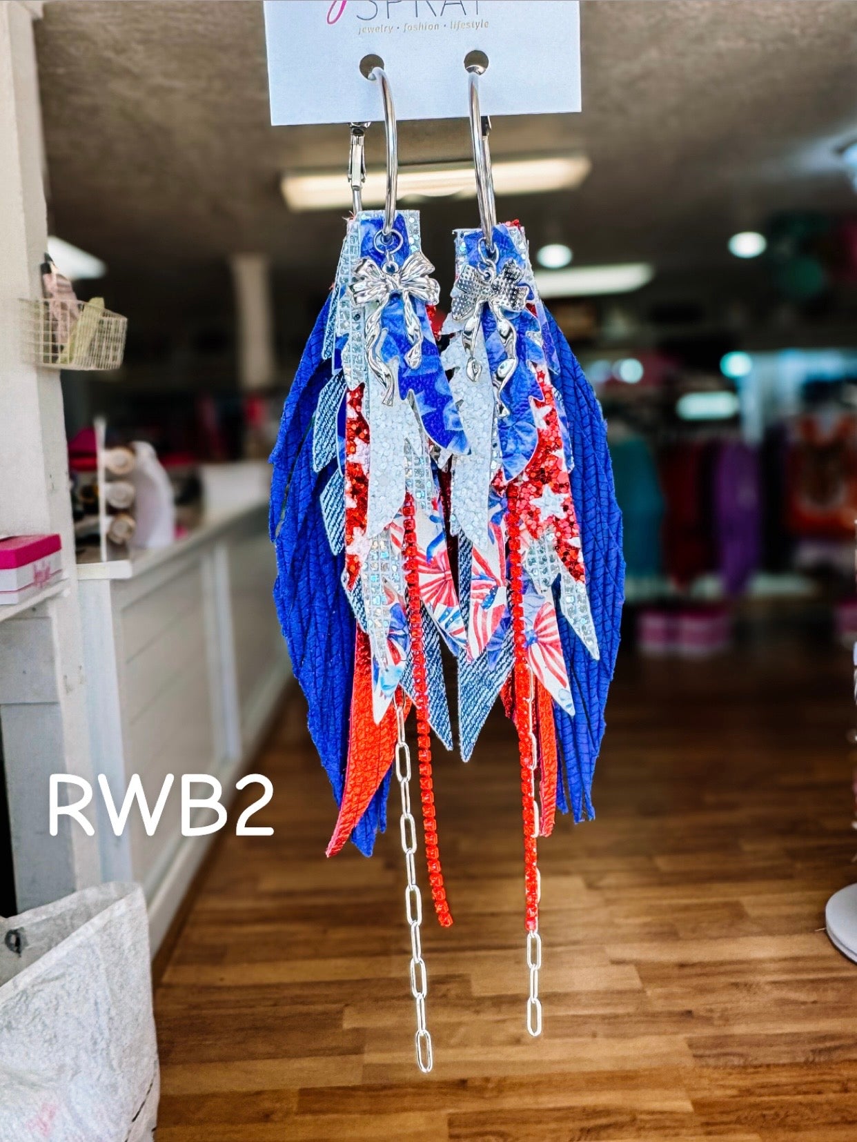 Jak Sprat Red, White, & Bows Collection: Medium Mic Drop Dangles-Jewelry - Earrings-Dear Me Southern Boutique, located in DeRidder, Louisiana