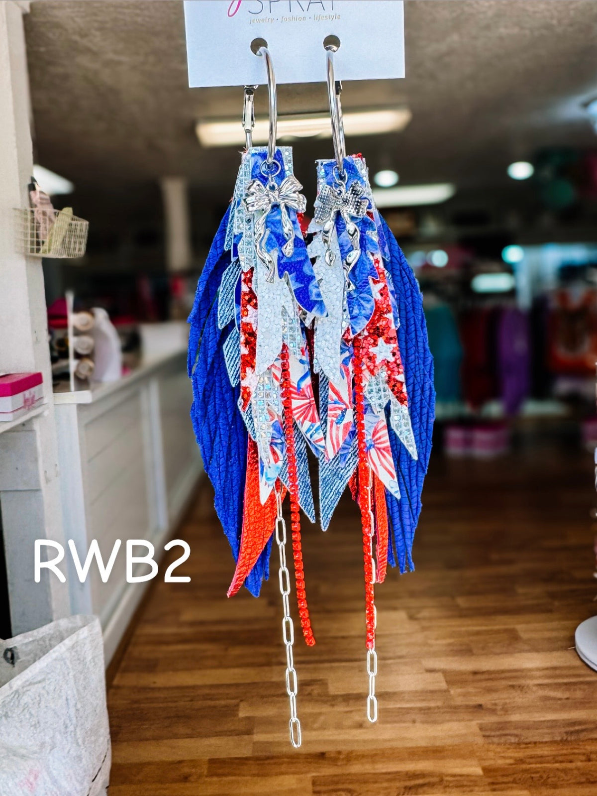 Jak Sprat Red, White, & Bows Collection: Medium Mic Drop Dangles-Jewelry - Earrings-Dear Me Southern Boutique, located in DeRidder, Louisiana