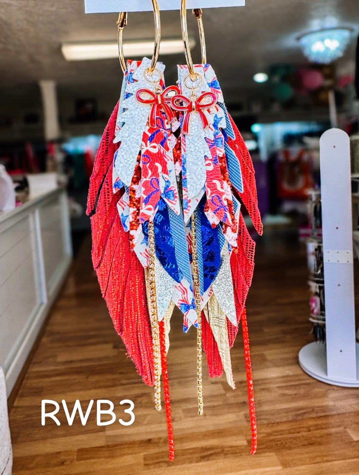 Jak Sprat Red, White, & Bows Collection: Medium Mic Drop Dangles-Jewelry - Earrings-Dear Me Southern Boutique, located in DeRidder, Louisiana