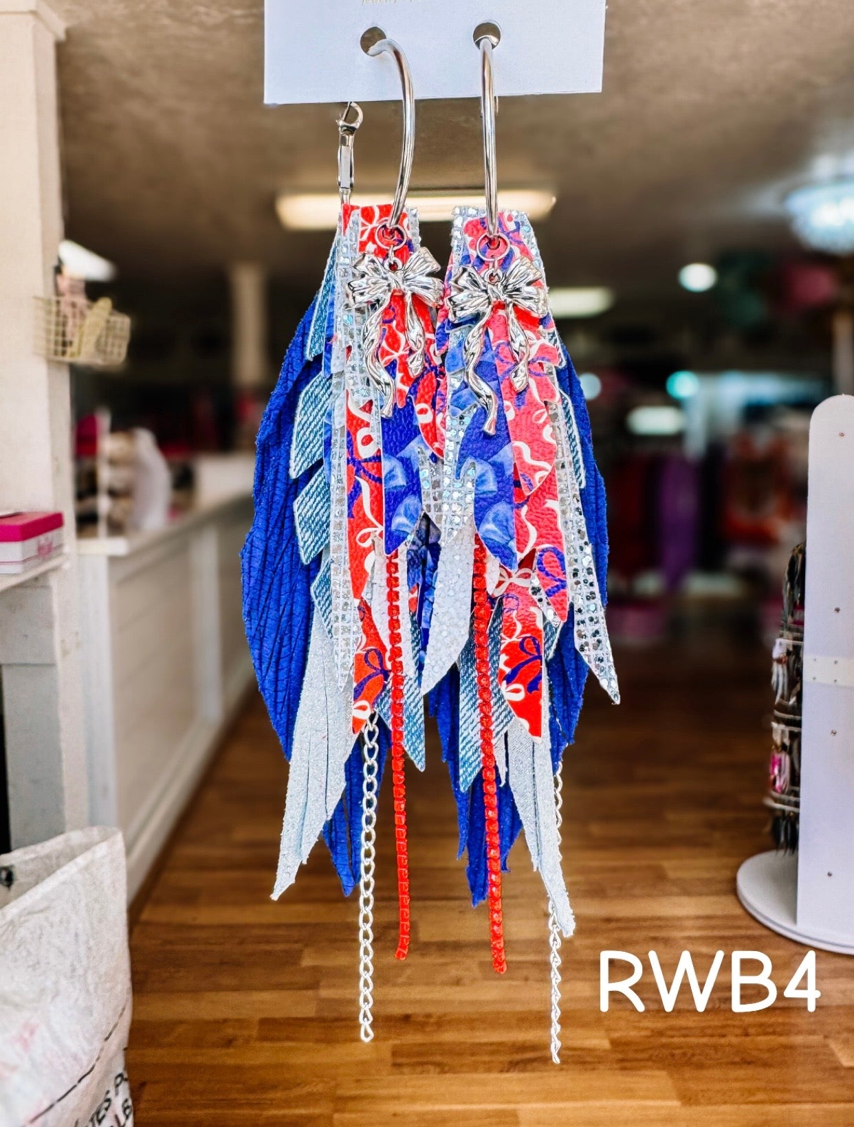 Jak Sprat Red, White, & Bows Collection: Medium Mic Drop Dangles-Jewelry - Earrings-Dear Me Southern Boutique, located in DeRidder, Louisiana
