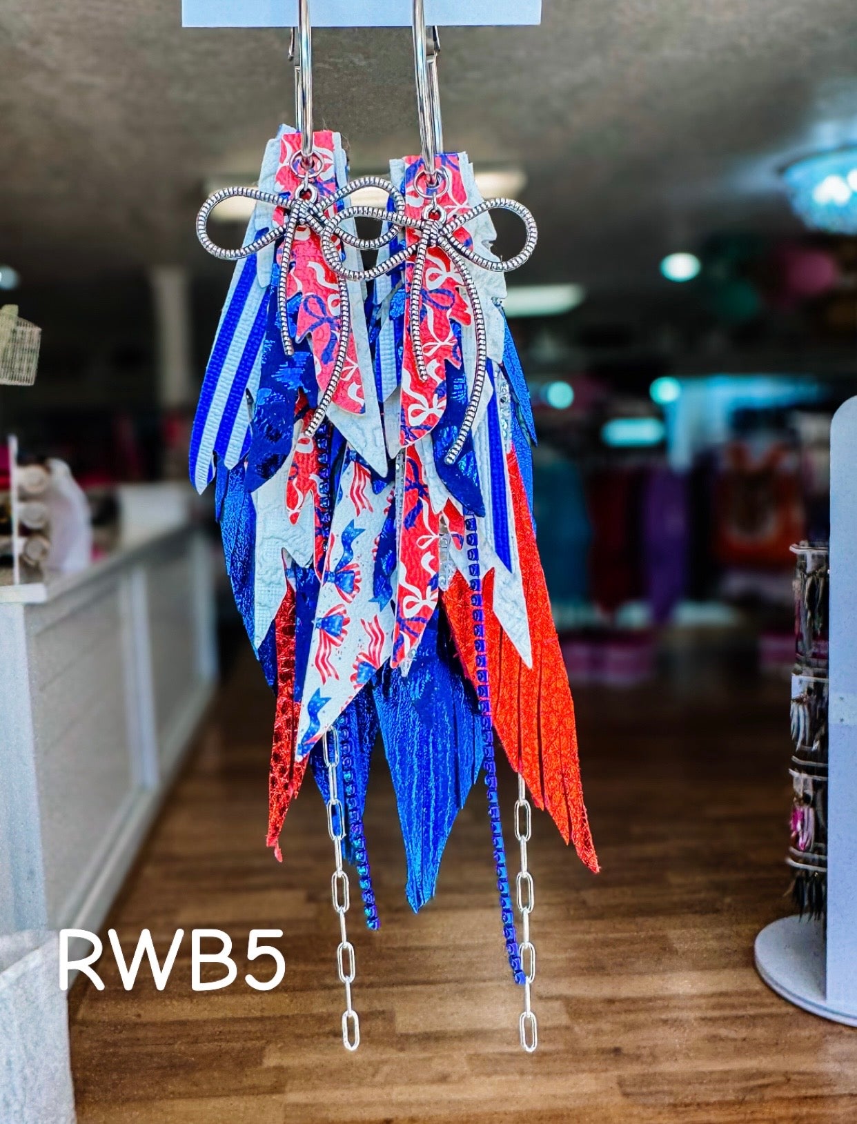 Jak Sprat Red, White, & Bows Collection: Medium Mic Drop Dangles-Jewelry - Earrings-Dear Me Southern Boutique, located in DeRidder, Louisiana