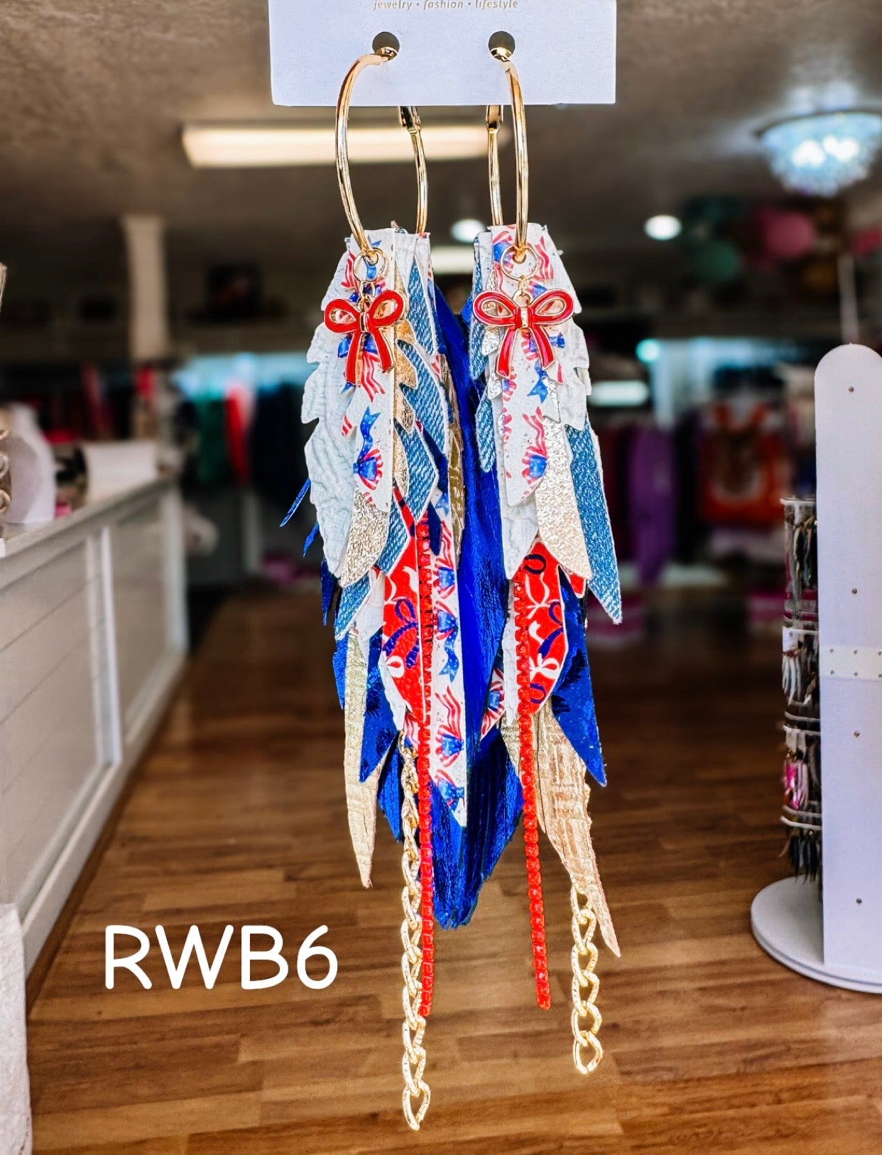 Jak Sprat Red, White, & Bows Collection: Medium Mic Drop Dangles-Jewelry - Earrings-Dear Me Southern Boutique, located in DeRidder, Louisiana