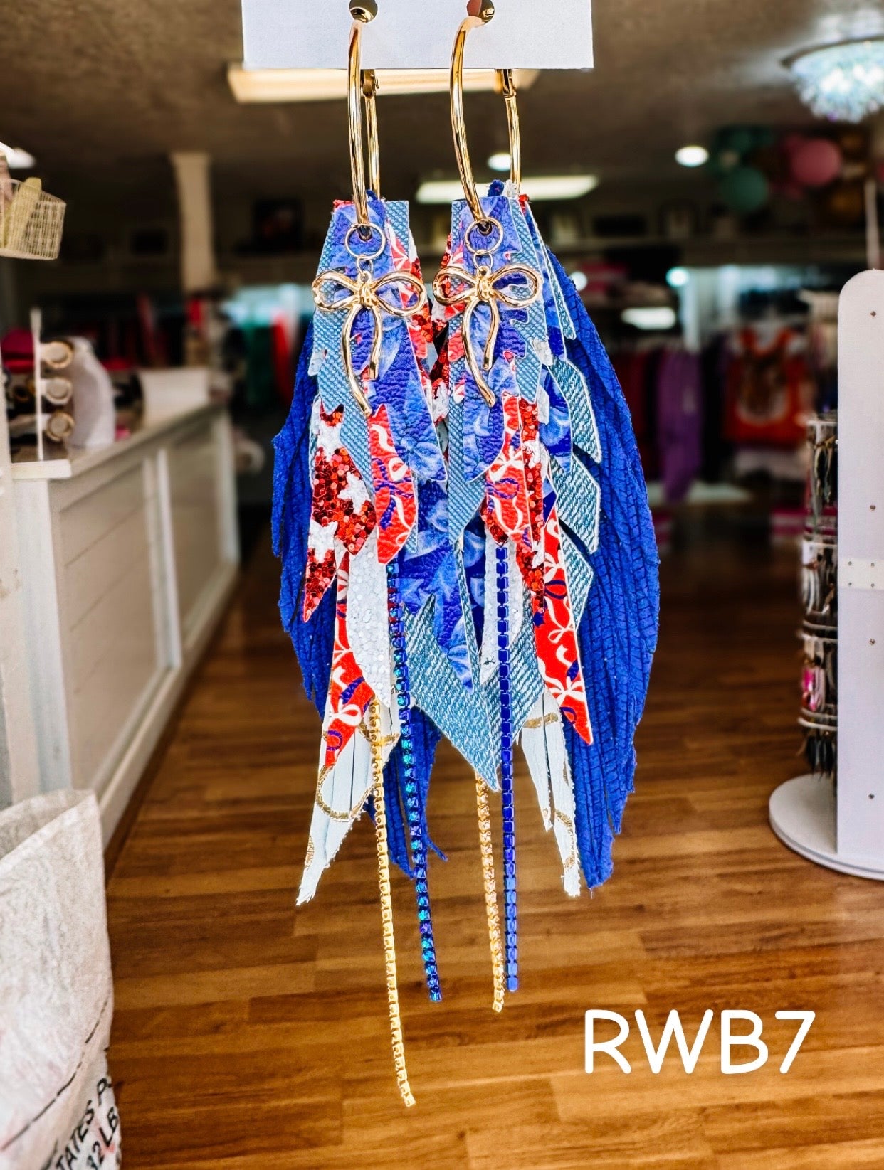 Jak Sprat Red, White, & Bows Collection: Medium Mic Drop Dangles-Jewelry - Earrings-Dear Me Southern Boutique, located in DeRidder, Louisiana