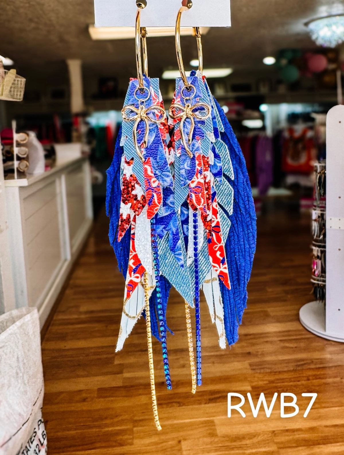 Jak Sprat Red, White, & Bows Collection: Medium Mic Drop Dangles-Jewelry - Earrings-Dear Me Southern Boutique, located in DeRidder, Louisiana