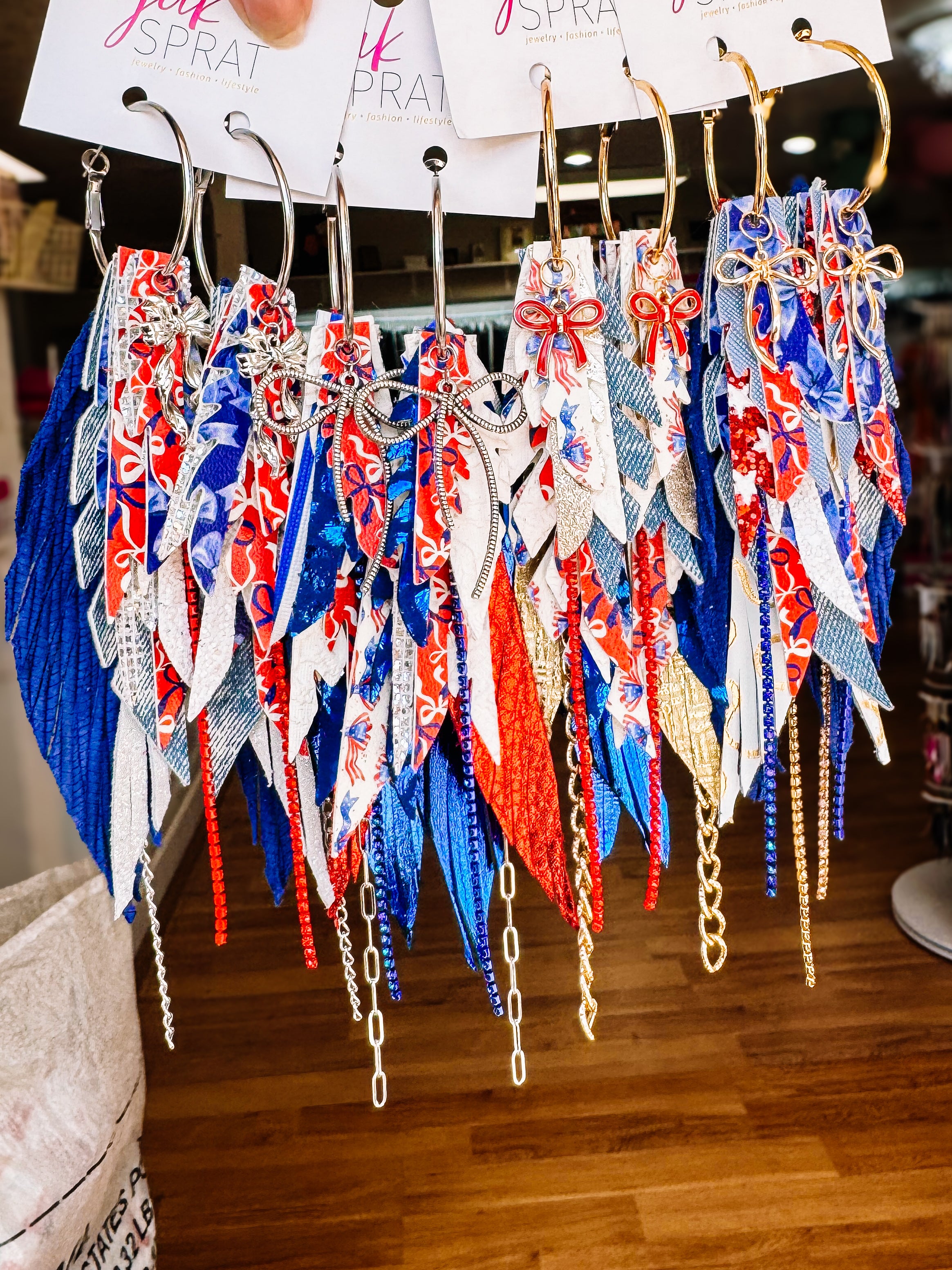 Jak Sprat Red, White, & Bows Collection: Medium Mic Drop Dangles-Jewelry - Earrings-Dear Me Southern Boutique, located in DeRidder, Louisiana