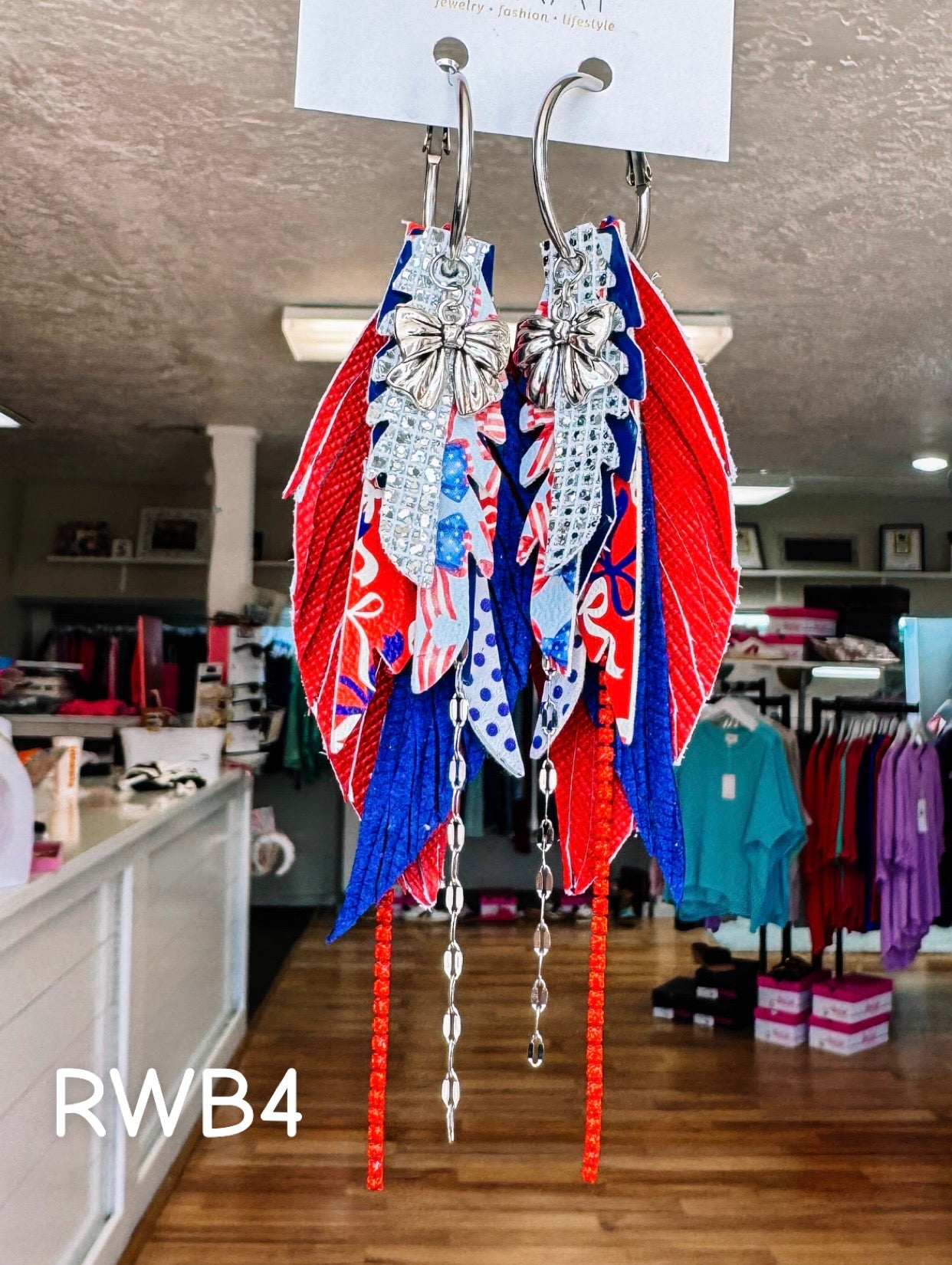 Jak Sprat Red, White & Bows Collection: Mini Mic Drop Dangles-Jewelry - Earrings-Dear Me Southern Boutique, located in DeRidder, Louisiana