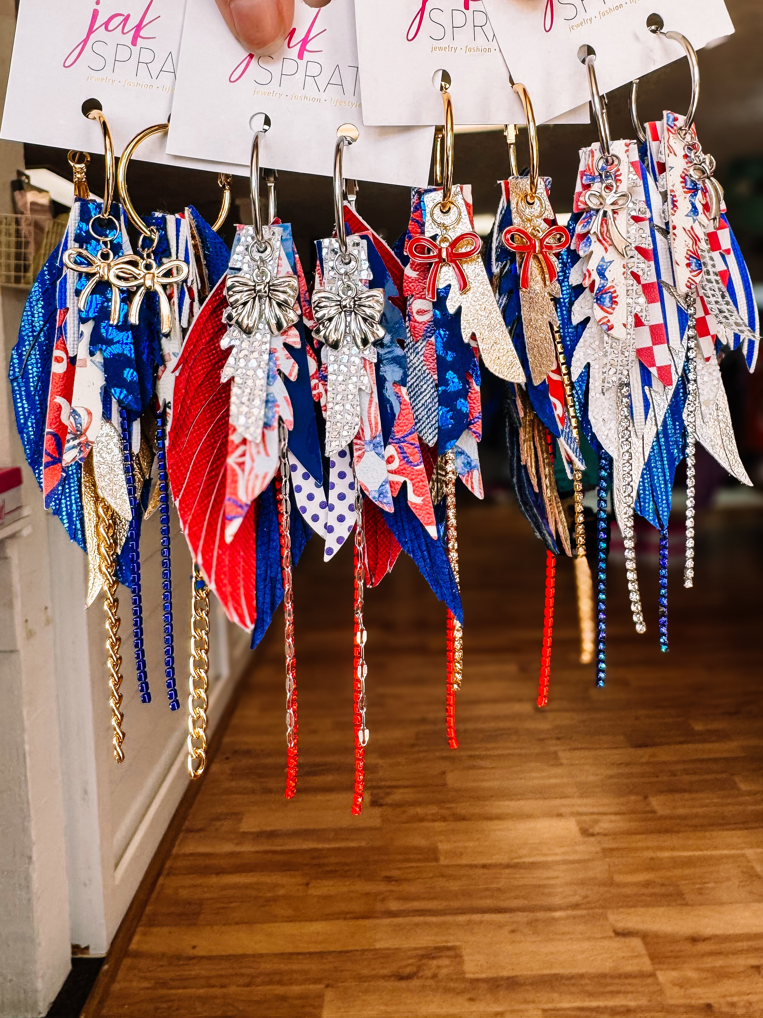 Jak Sprat Red, White & Bows Collection: Mini Mic Drop Dangles-Jewelry - Earrings-Dear Me Southern Boutique, located in DeRidder, Louisiana