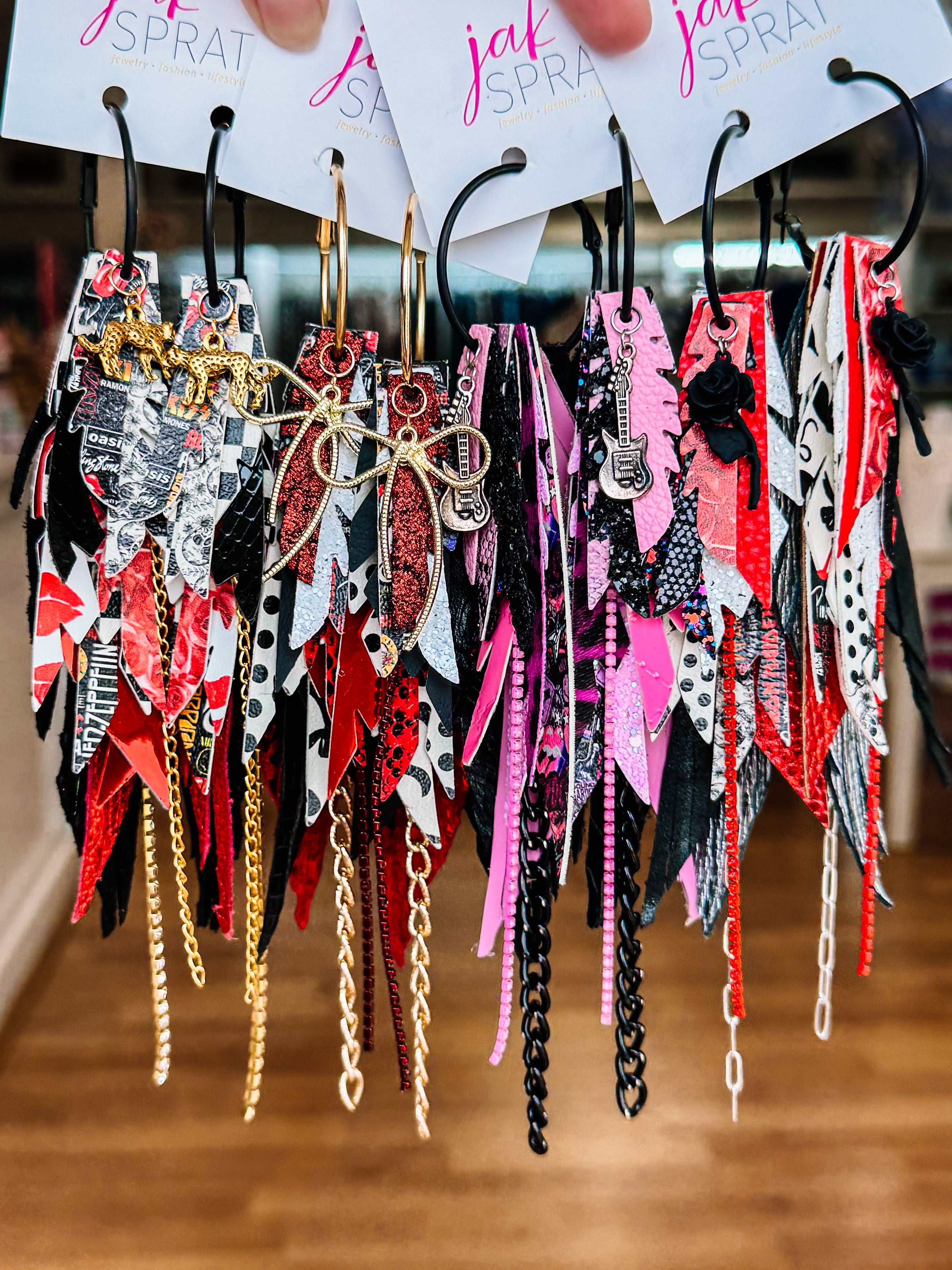 Jak Sprat Rocker Collection: Medium Mic Drop Dangles-Jewelry - Earrings-Dear Me Southern Boutique, located in DeRidder, Louisiana
