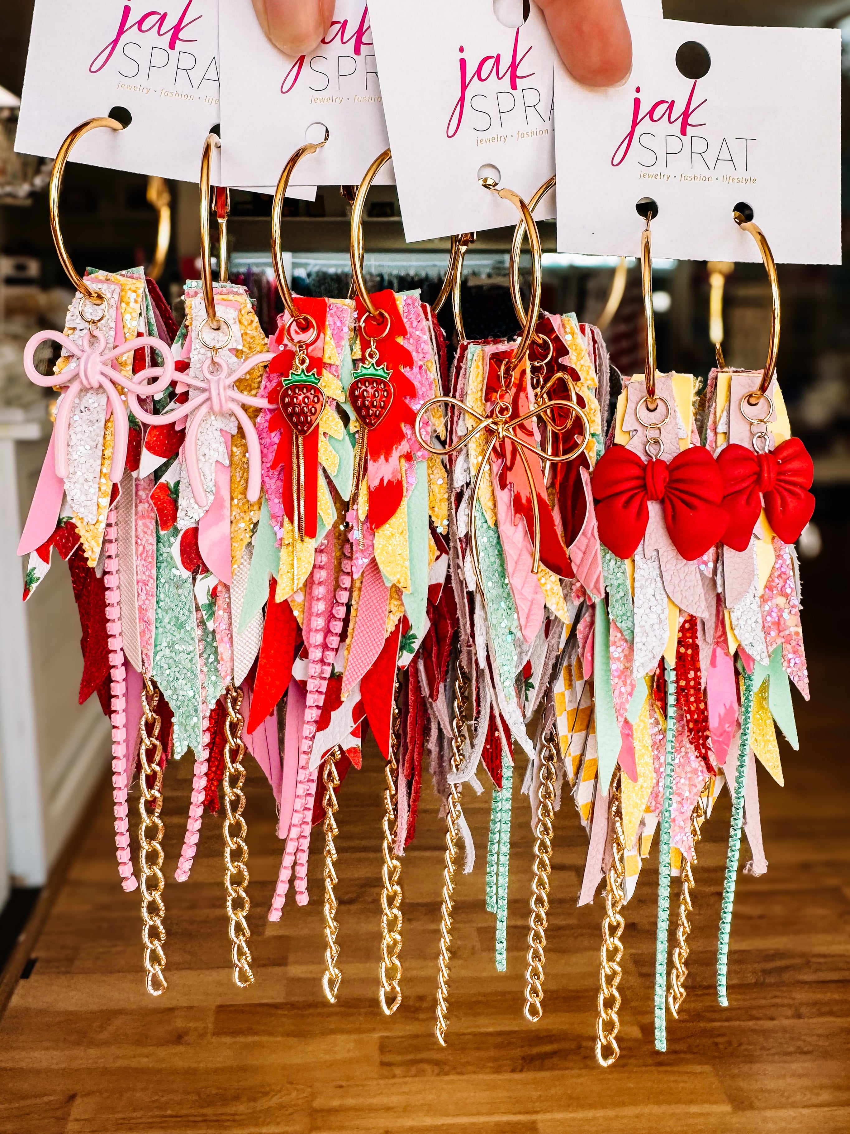 Jak Sprat Strawberry Fields Collection: Medium Mic Drop Dangles-Jewelry - Earrings-Dear Me Southern Boutique, located in DeRidder, Louisiana