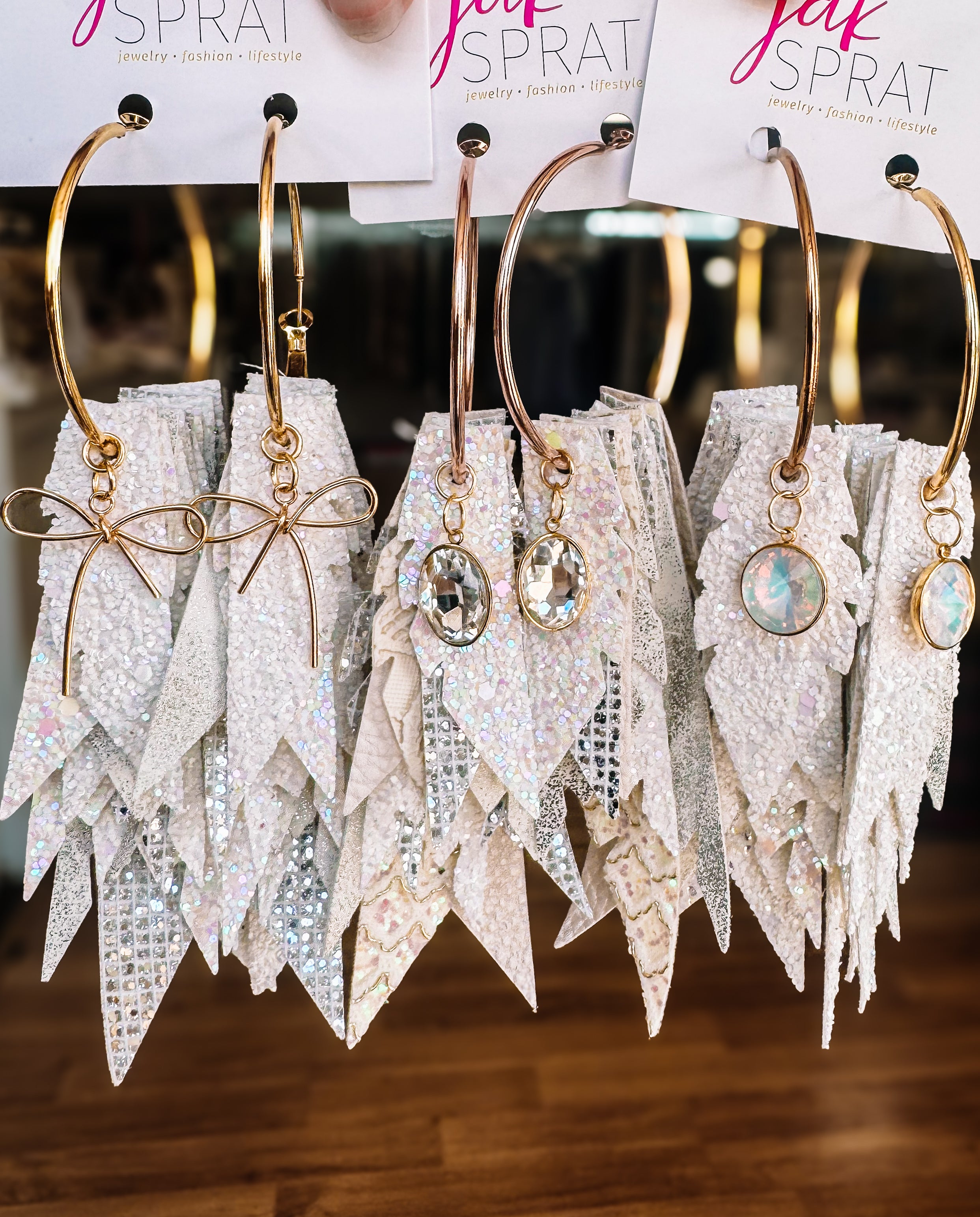 Jak Sprat White Monochromatic Collection: Charmed Fabulous Feather Dangles-Jewelry - Earrings-Dear Me Southern Boutique, located in DeRidder, Louisiana