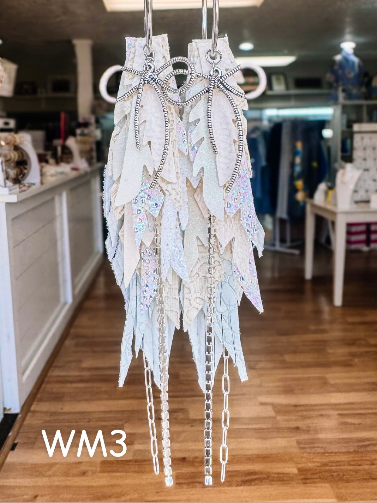 Jak Sprat White Monochromatic Collection: Medium Mic Drop Dangles-Jewelry - Earrings-Dear Me Southern Boutique, located in DeRidder, Louisiana