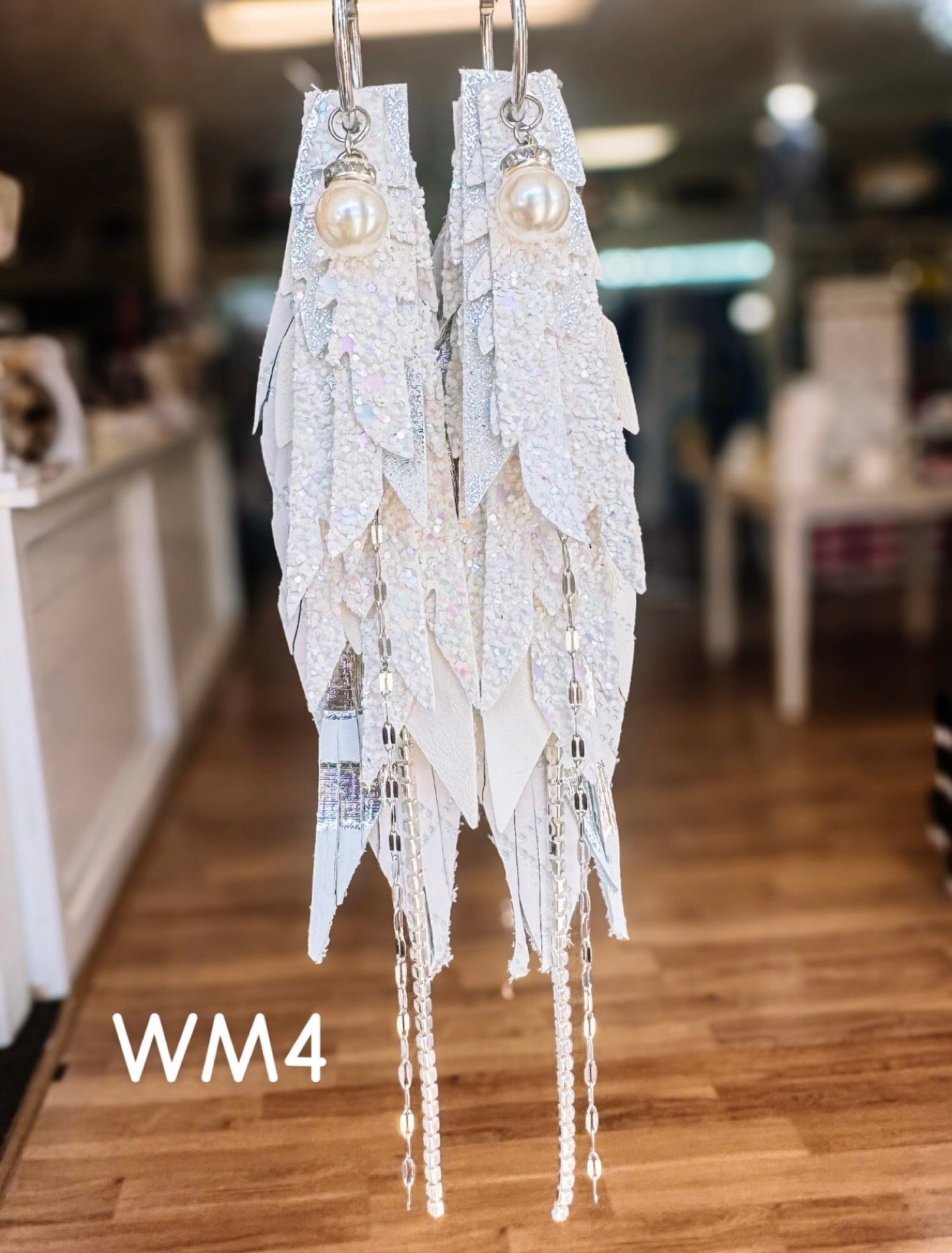 Jak Sprat White Monochromatic Collection: Medium Mic Drop Dangles-Jewelry - Earrings-Dear Me Southern Boutique, located in DeRidder, Louisiana