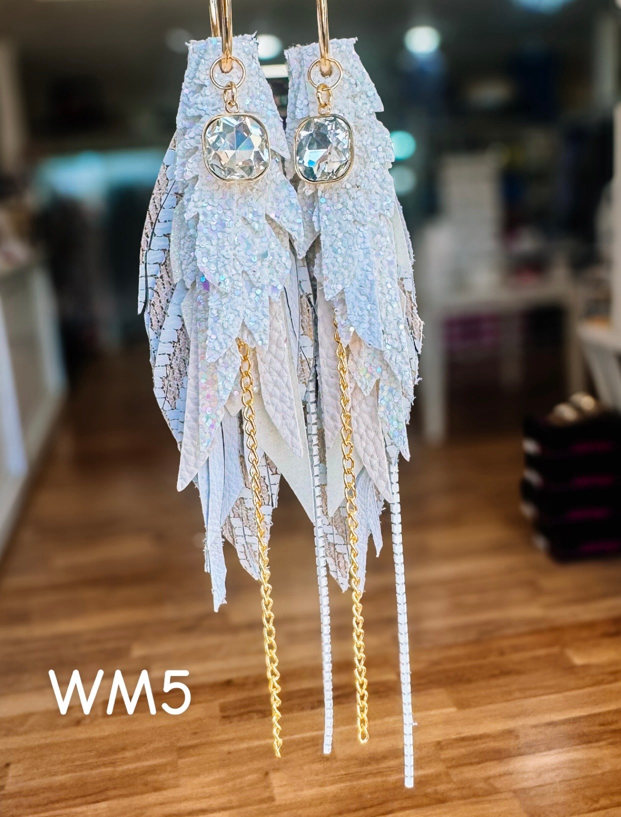Jak Sprat White Monochromatic Collection: Medium Mic Drop Dangles-Jewelry - Earrings-Dear Me Southern Boutique, located in DeRidder, Louisiana