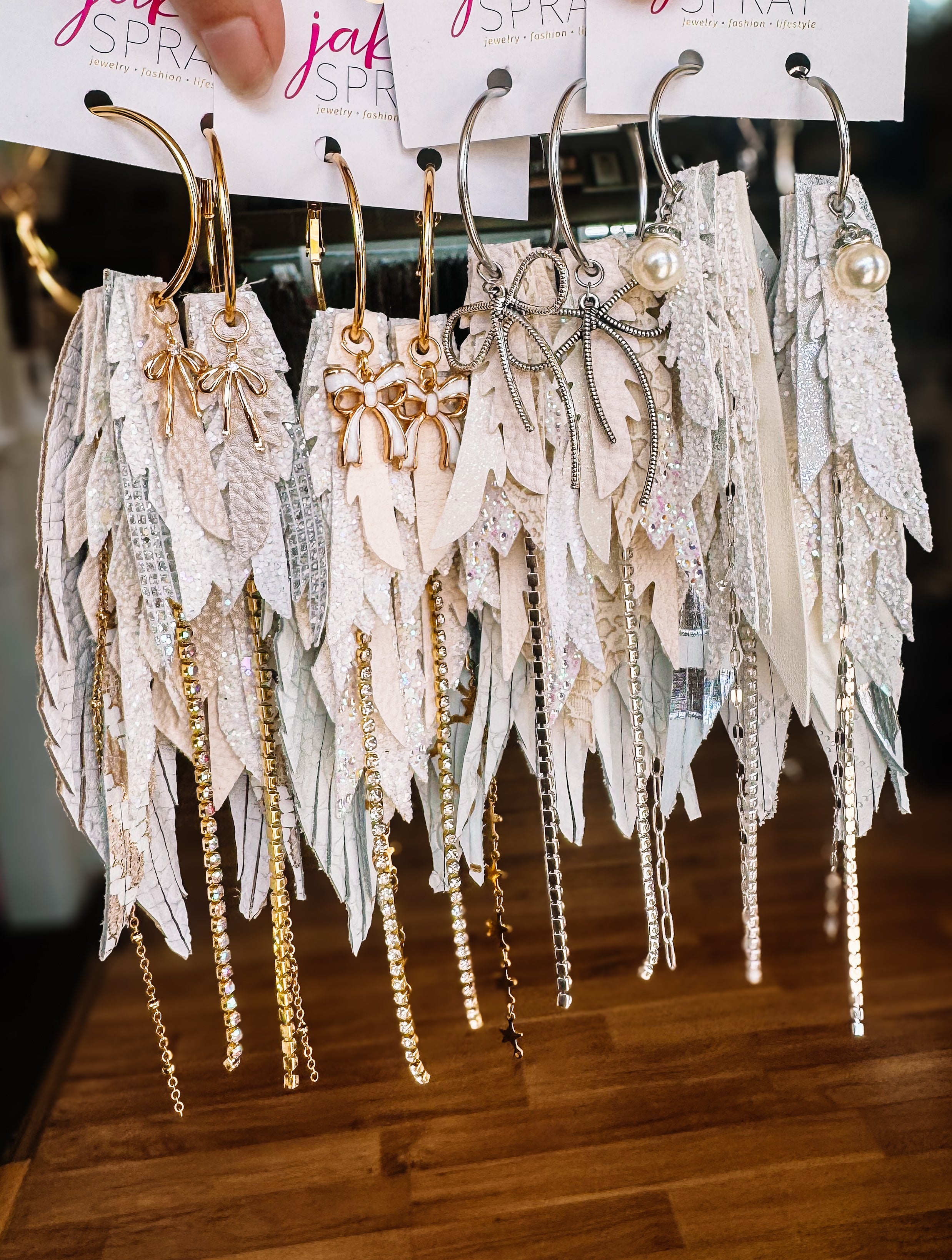 Jak Sprat White Monochromatic Collection: Medium Mic Drop Dangles-Jewelry - Earrings-Dear Me Southern Boutique, located in DeRidder, Louisiana