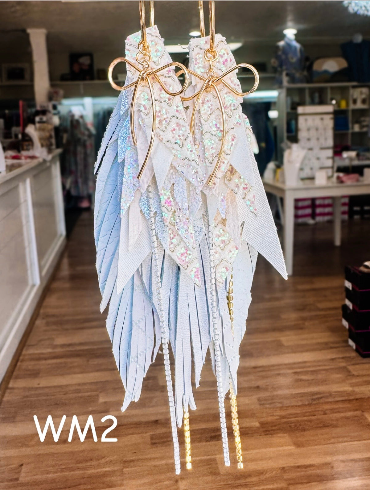 Jak Sprat White Monochromatic Collection: Mega Mic Drop Dangles-Jewelry - Earrings-Dear Me Southern Boutique, located in DeRidder, Louisiana