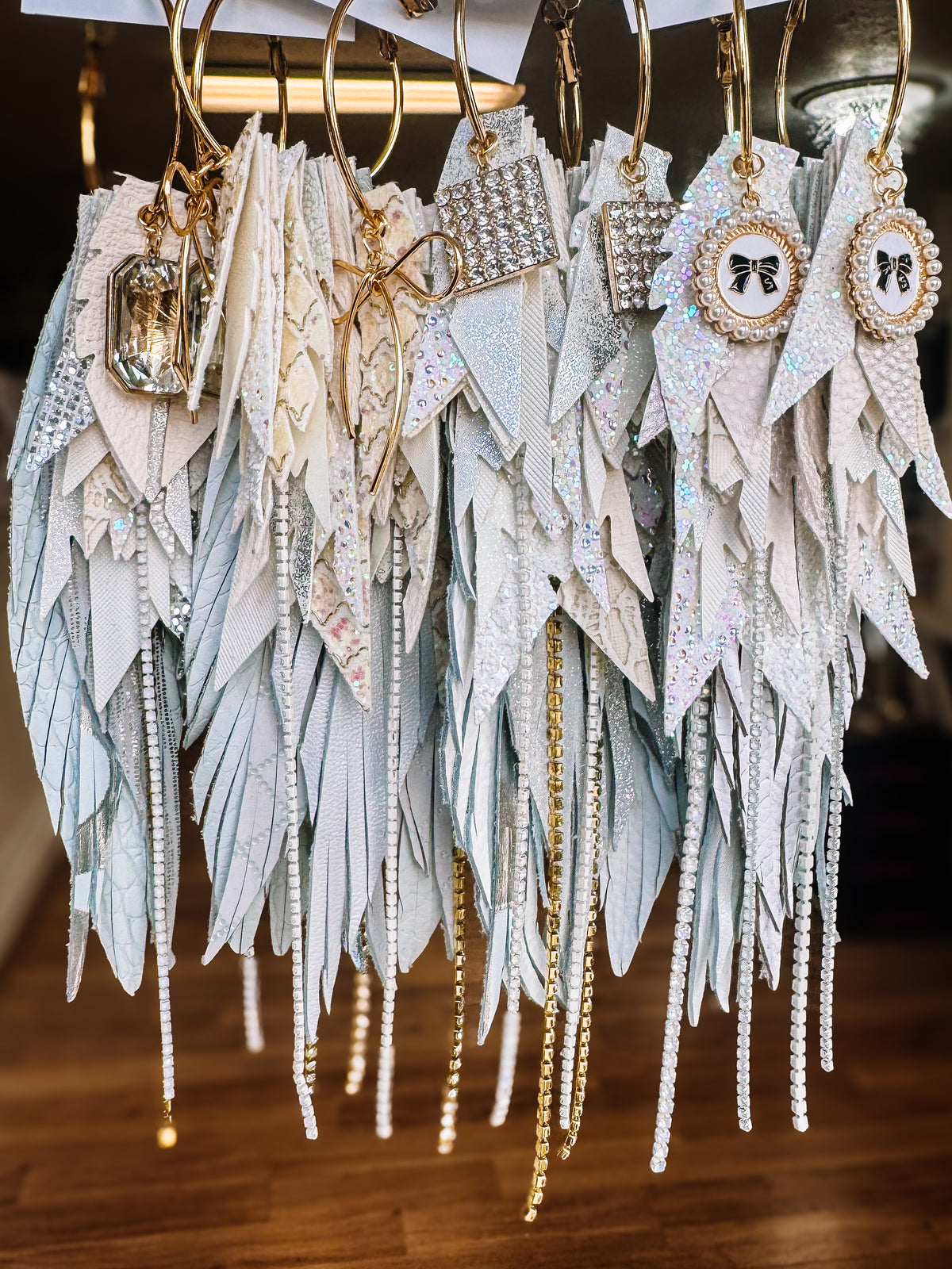 Jak Sprat White Monochromatic Collection: Mega Mic Drop Dangles-Jewelry - Earrings-Dear Me Southern Boutique, located in DeRidder, Louisiana