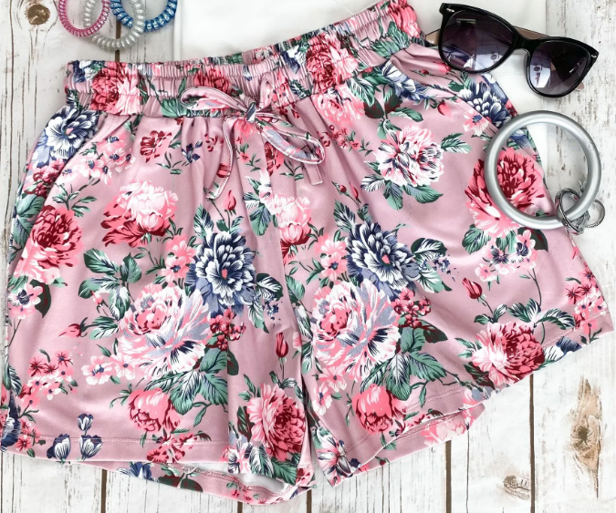 Jamie Shorts - Pink Floral-Bottoms-Dear Me Southern Boutique, located in DeRidder, Louisiana