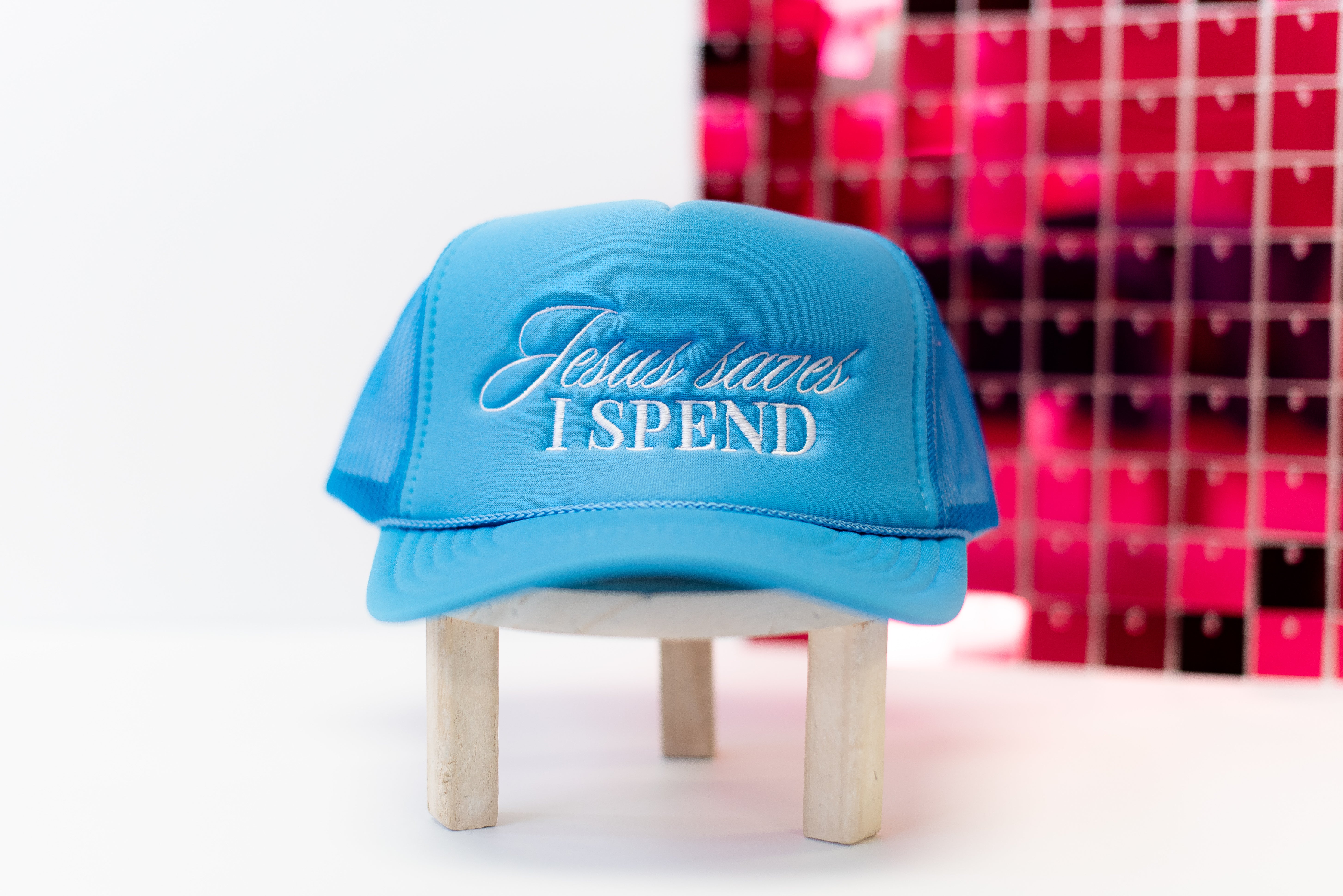 Jesus Saves, I Spend Trucker Hat-Trucker Hats-Dear Me Southern Boutique, located in DeRidder, Louisiana