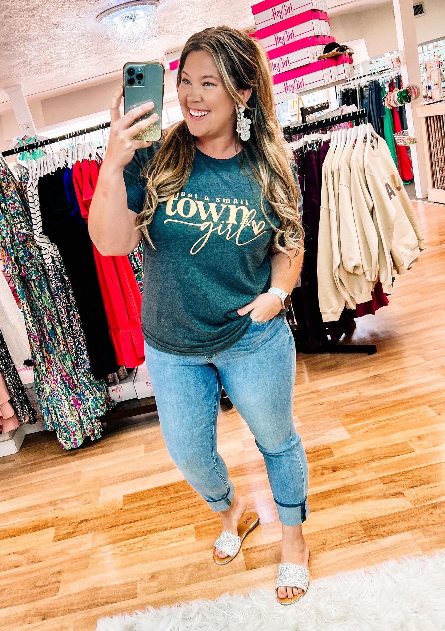 Just a Small Town Girl Puff Tee-Graphic Tops-Dear Me Southern Boutique, located in DeRidder, Louisiana