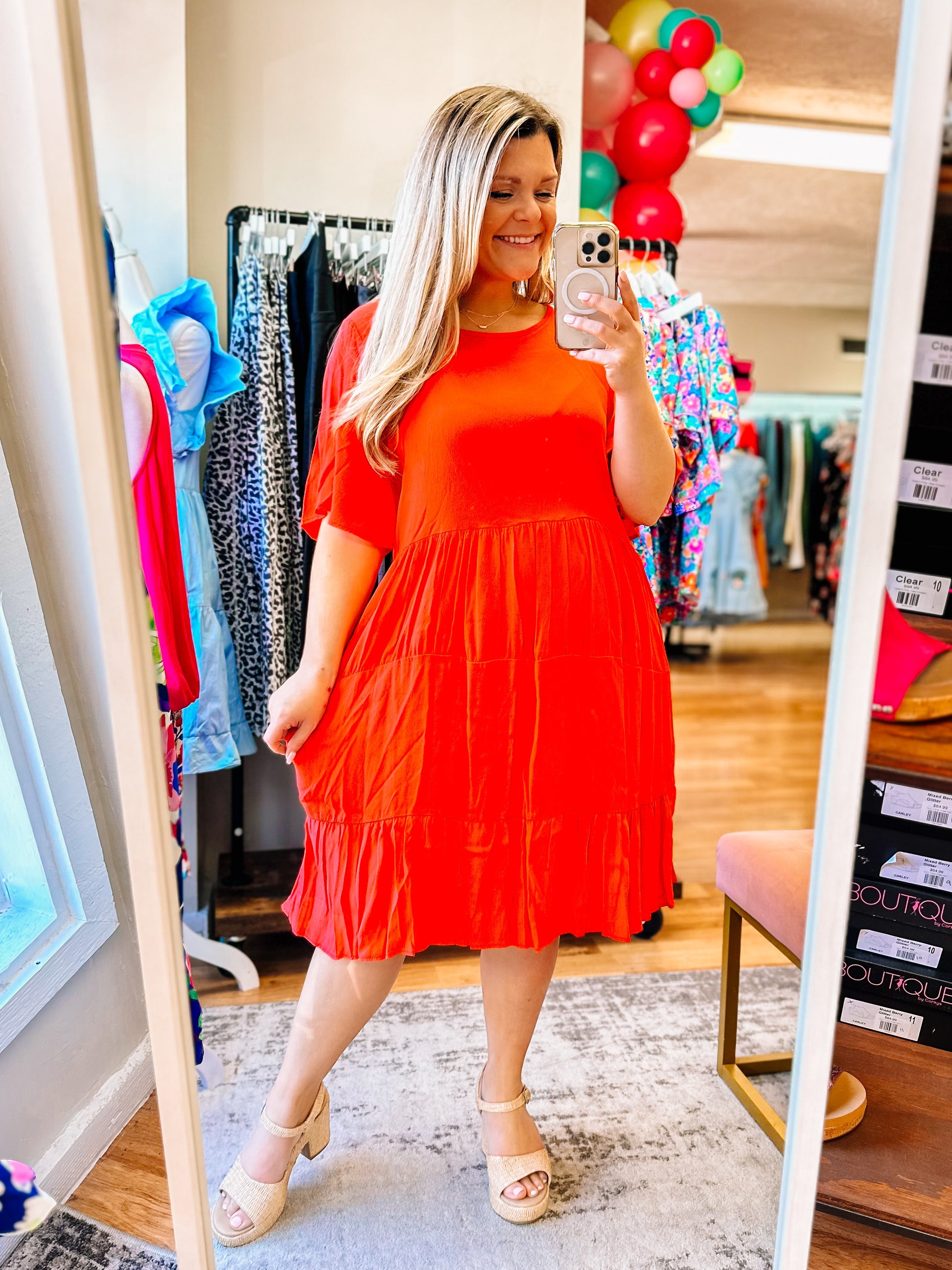 Kami Red Dress-Midi Dresses-Dear Me Southern Boutique, located in DeRidder, Louisiana