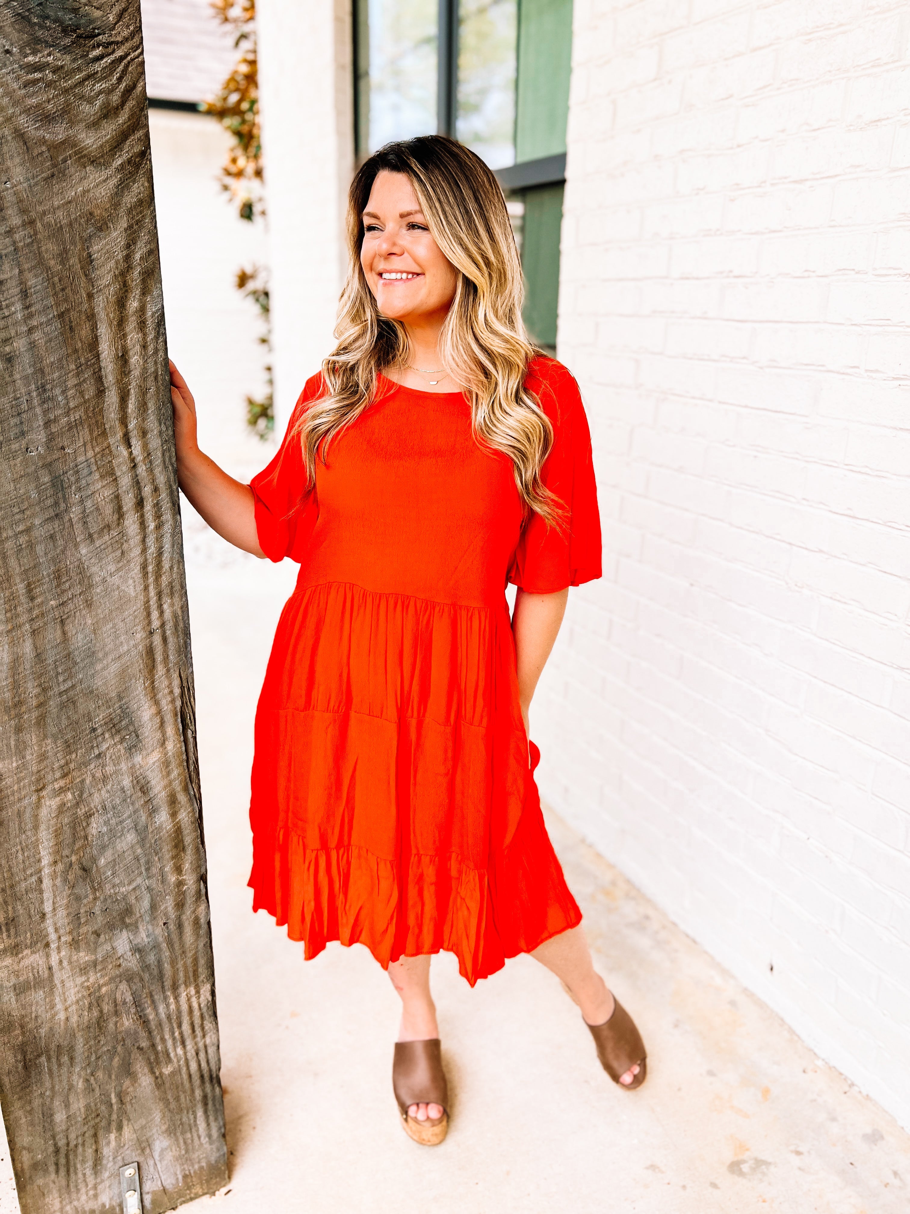 Kami Red Dress-Midi Dresses-Dear Me Southern Boutique, located in DeRidder, Louisiana