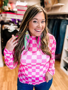 Keigan Mesh Top -Bubblegum Checkered-Blouses-Dear Me Southern Boutique, located in DeRidder, Louisiana