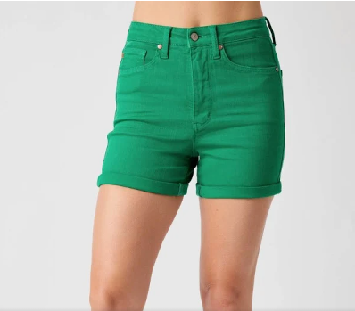 Kelly Green Tummy Control Judy Blue Shorts-Final Sale-Shorts-Dear Me Southern Boutique, located in DeRidder, Louisiana