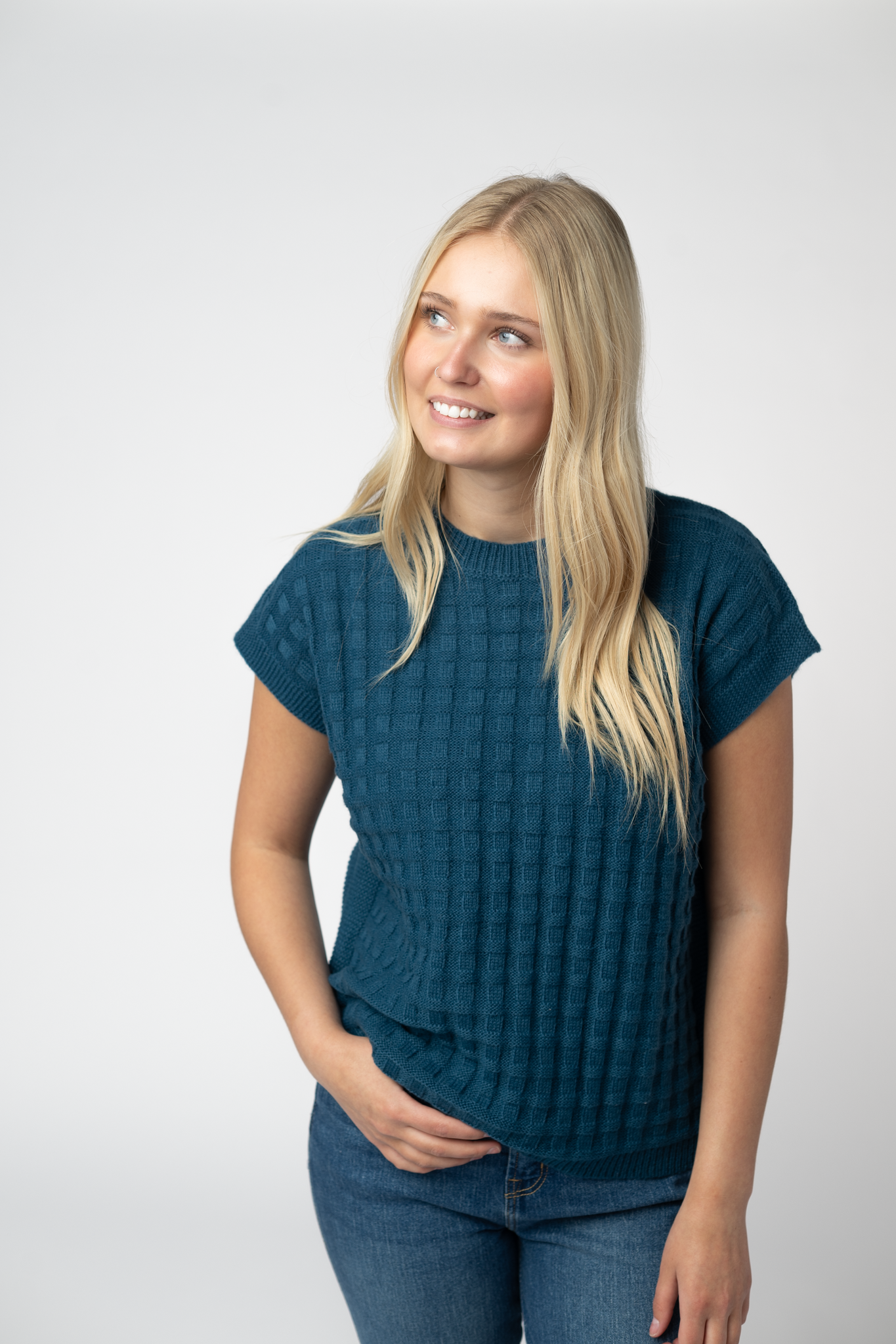 Kelly Knitted Top - Teal-Tops-Dear Me Southern Boutique, located in DeRidder, Louisiana