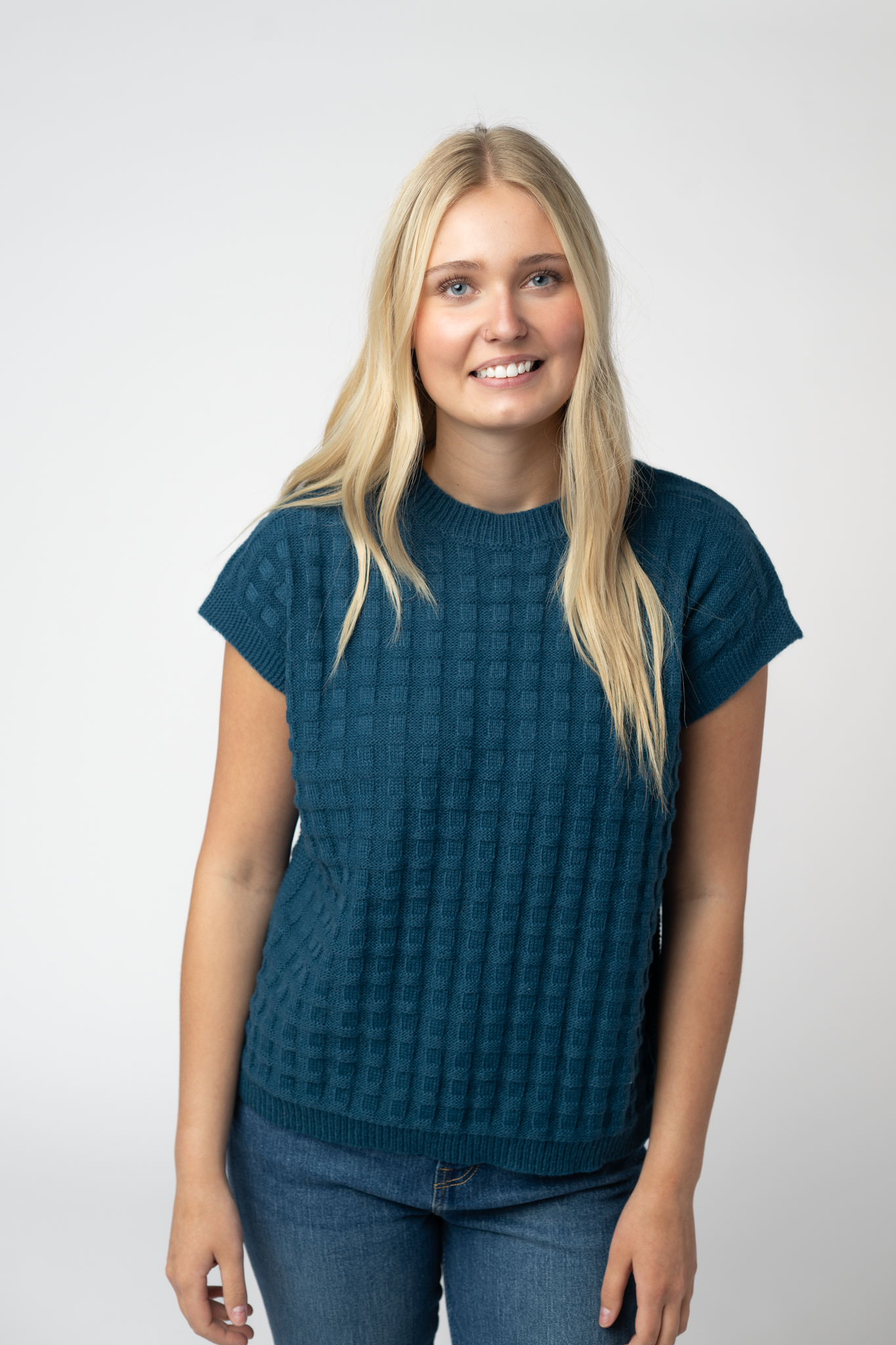Kelly Knitted Top - Teal-Tops-Dear Me Southern Boutique, located in DeRidder, Louisiana