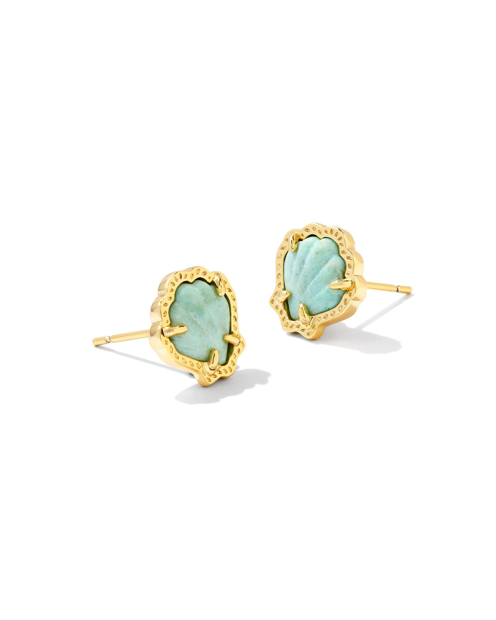 Kenda Scott BRYNNE SHELL STUD EARRINGS GOLD SEA GREEN CHRYSOCOLLA-Jewelry-Dear Me Southern Boutique, located in DeRidder, Louisiana