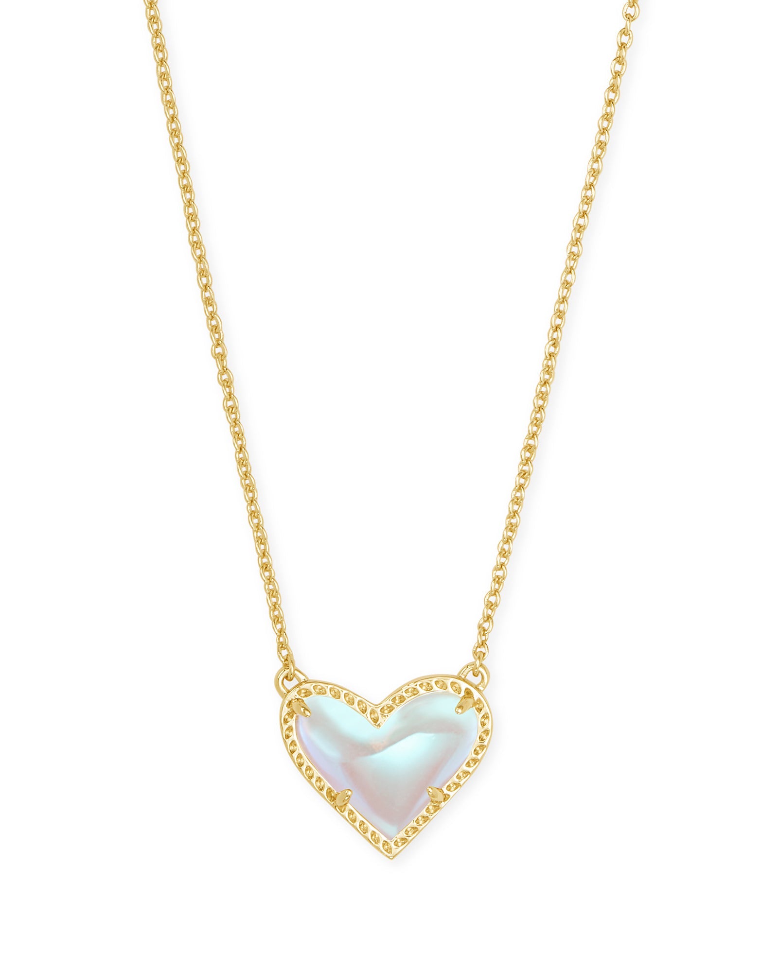 Kendra Scott ARI HEART SHORT PENDANT NECKLACE GOLD DICHROIC GLASS-Jewelry-Dear Me Southern Boutique, located in DeRidder, Louisiana