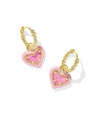 Kendra Scott Ari Heart Huggie Earrings Gold Enamel - Pink Iridescent Glitter Glass-Jewelry-Dear Me Southern Boutique, located in DeRidder, Louisiana