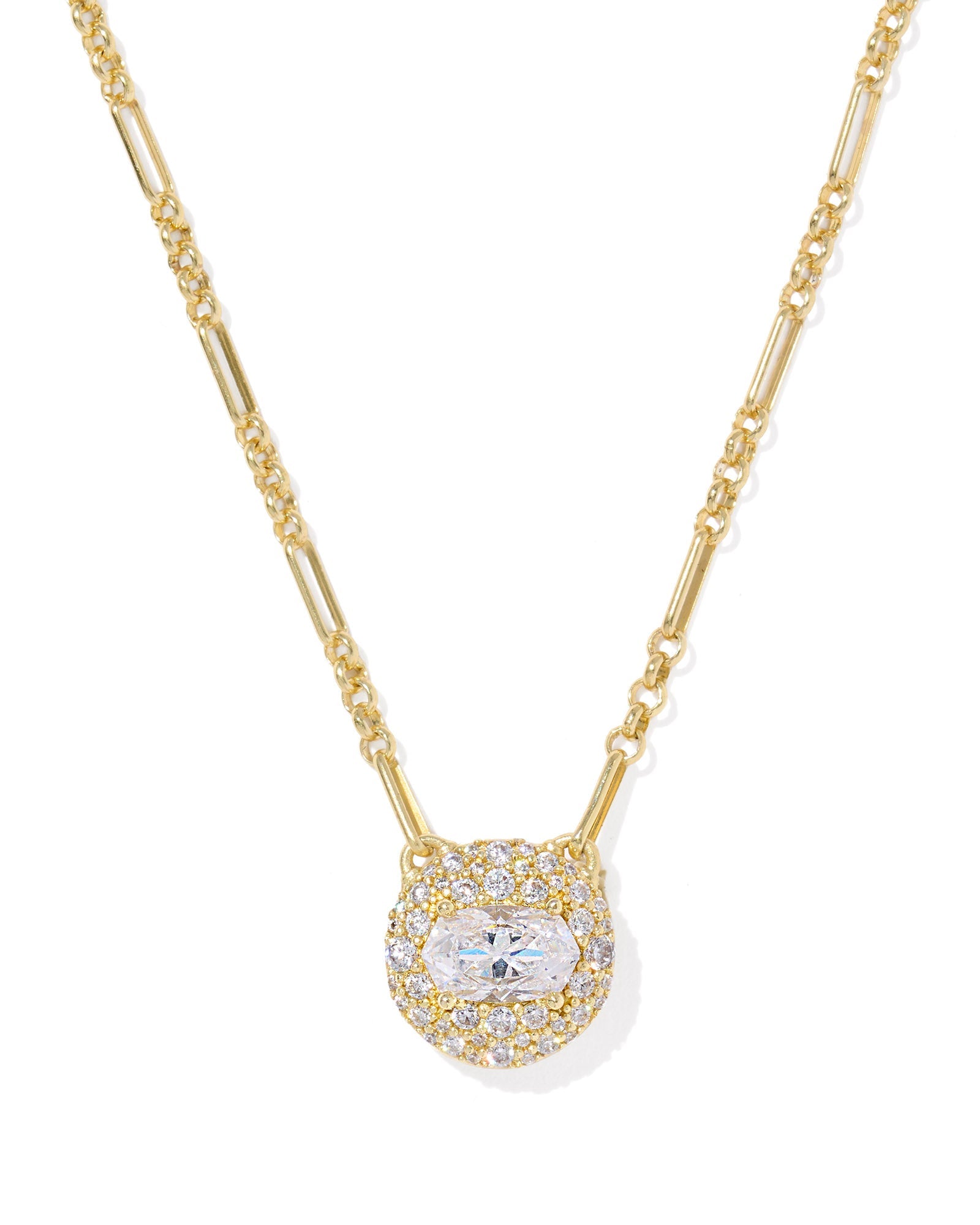 Kendra Scott BELLA SHORT PENDANT NECKLACE GOLD WHITE CZ-Jewelry-Dear Me Southern Boutique, located in DeRidder, Louisiana