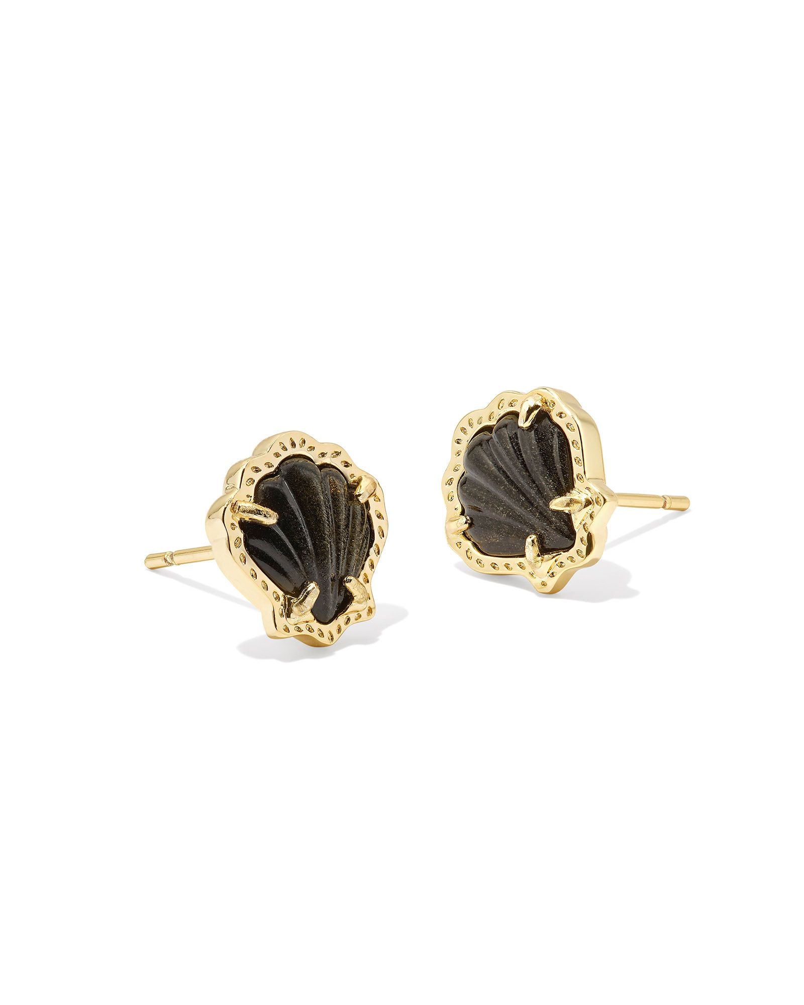 Kendra Scott BRYNNE SHELL STUD EARRINGS GOLD GOLDEN OBSIDIAN-Jewelry-Dear Me Southern Boutique, located in DeRidder, Louisiana