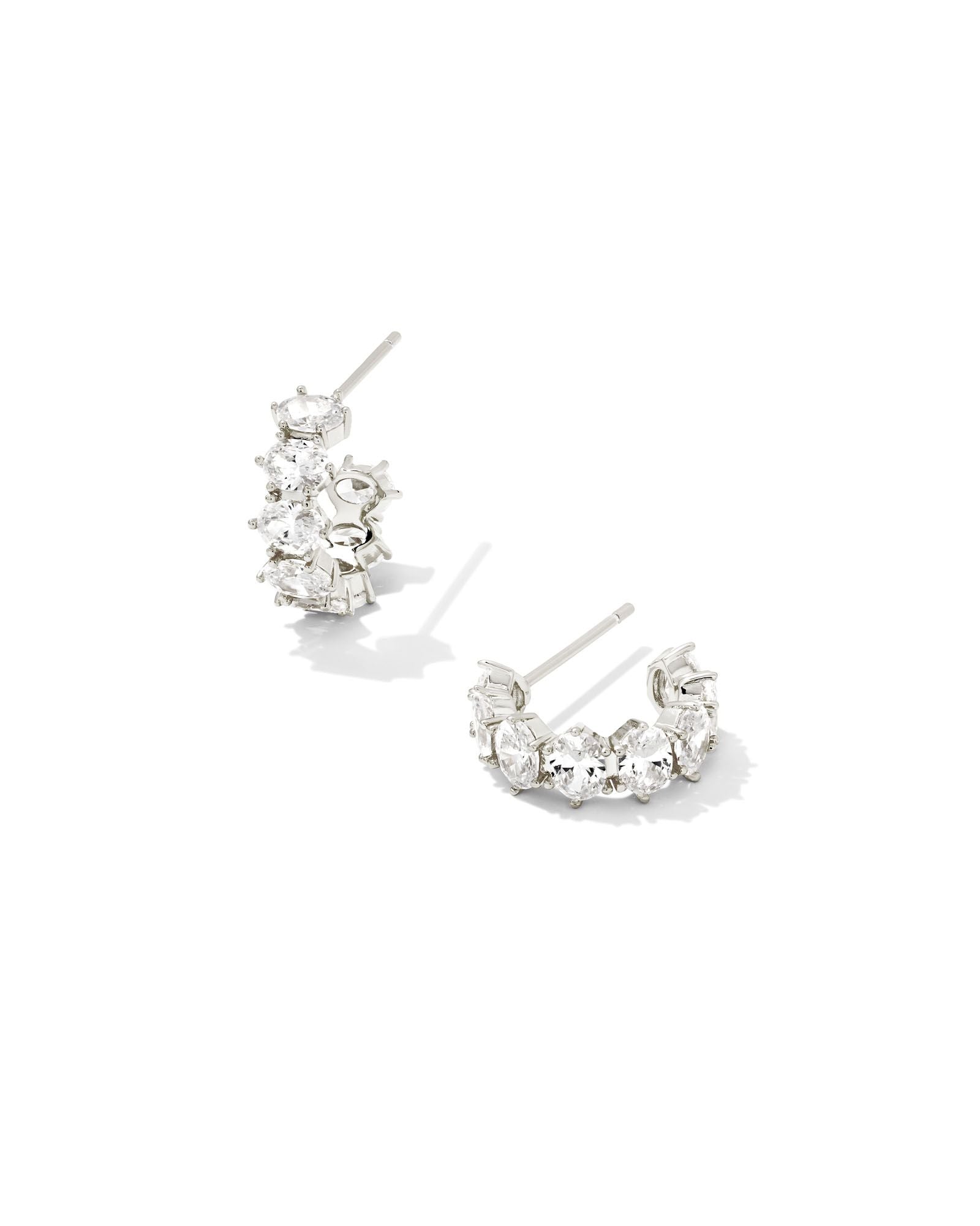 Kendra Scott CAILIN CRYSTAL HUGGIE EARRINGS RHODIUM -WHITE CRYSTAL-Jewelry-Dear Me Southern Boutique, located in DeRidder, Louisiana
