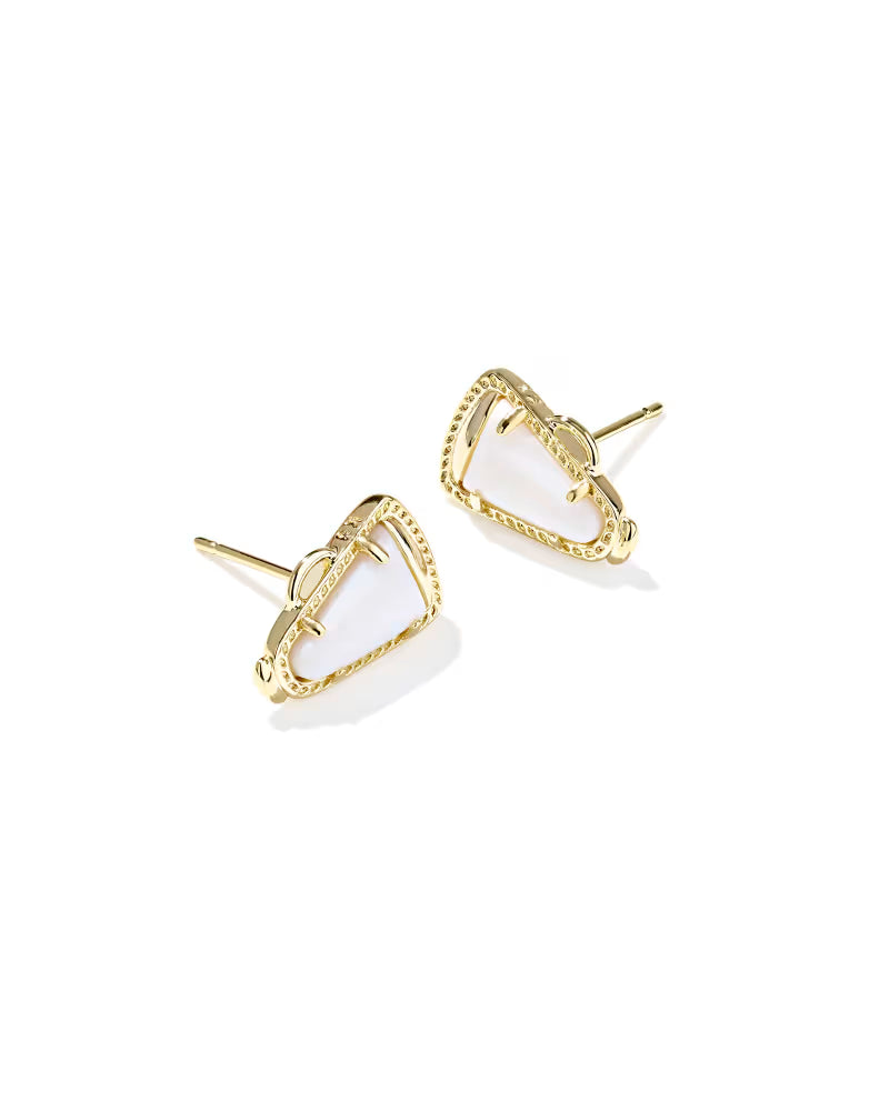 Kendra Scott Cheer Stud Earrings - Gold & White-Game Day-Dear Me Southern Boutique, located in DeRidder, Louisiana