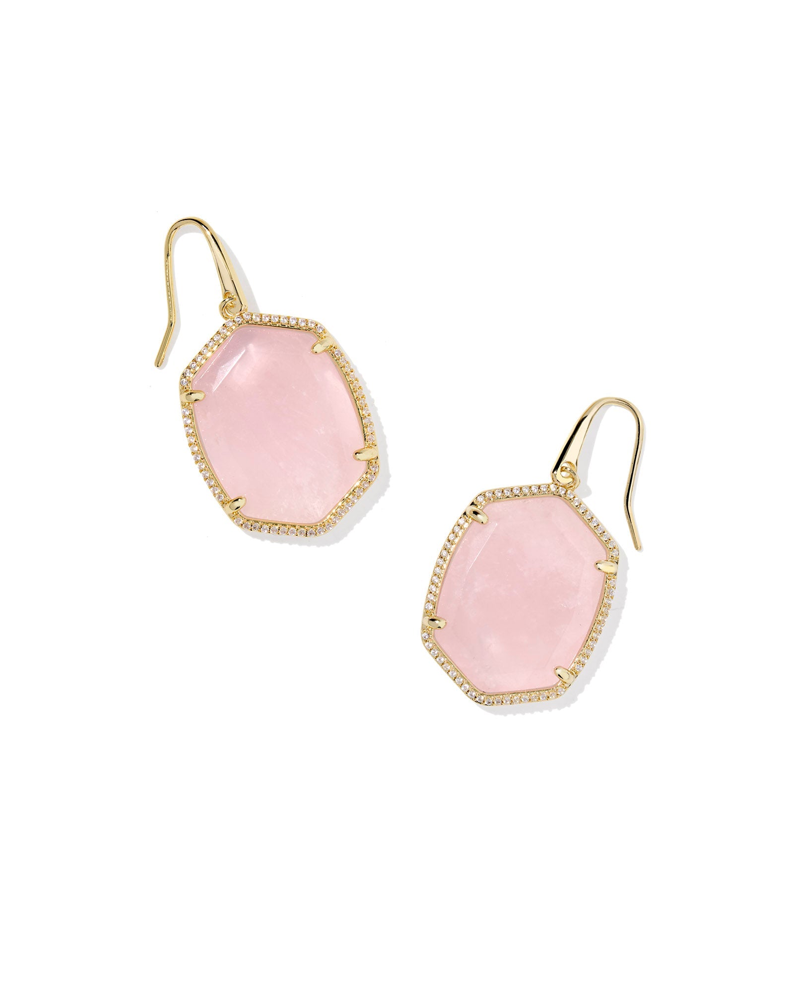 Kendra Scott Daphne Pave Frame Drop Ear Gold Rose Quartz-Jewelry-Dear Me Southern Boutique, located in DeRidder, Louisiana