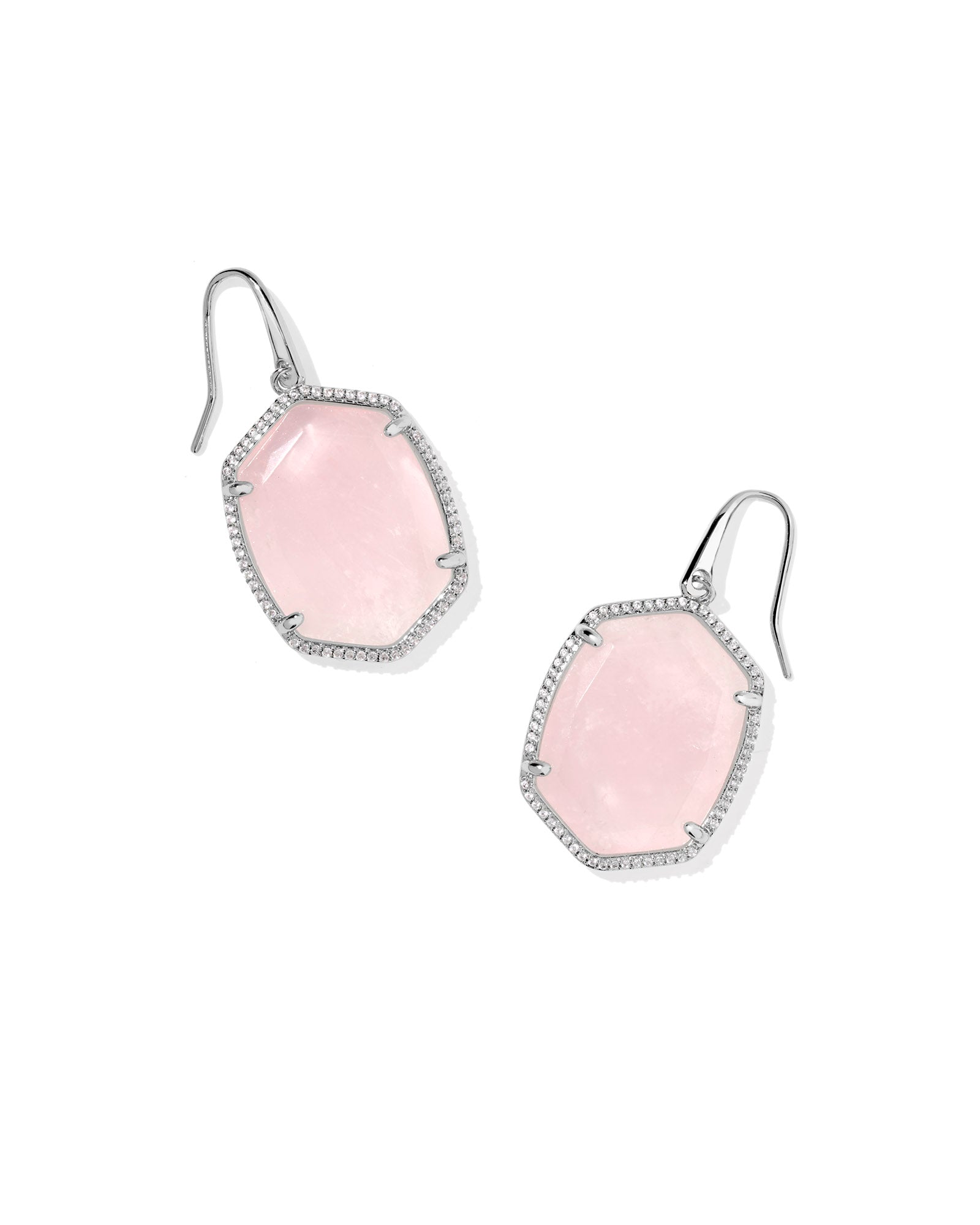 Kendra Scott Daphne Pave Frame Drop Ear Rhod Rose Quartz-Jewelry-Dear Me Southern Boutique, located in DeRidder, Louisiana