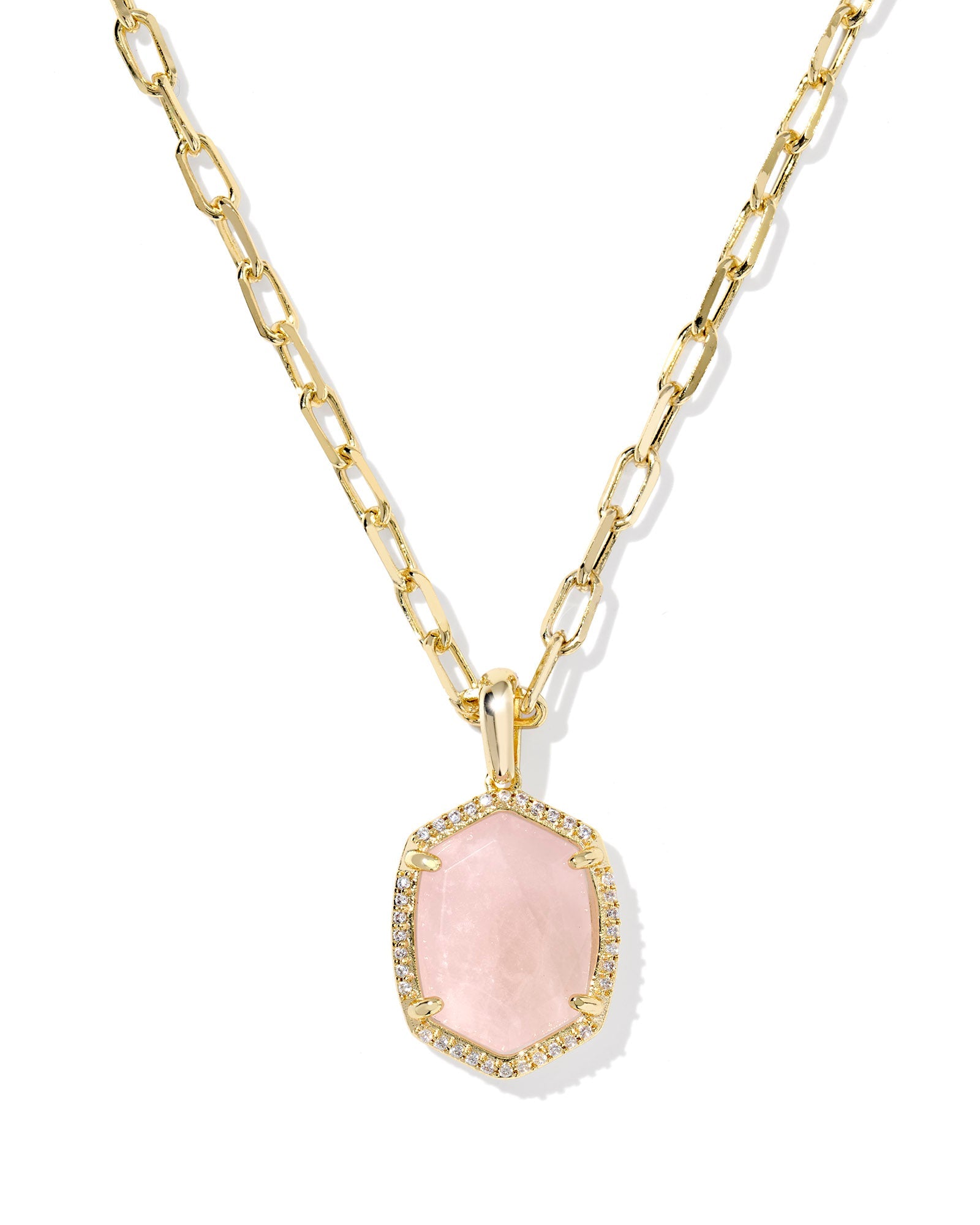 Kendra Scott Daphne Pave Frame Pendent Necklace Gold Rose Quart-Jewelry-Dear Me Southern Boutique, located in DeRidder, Louisiana