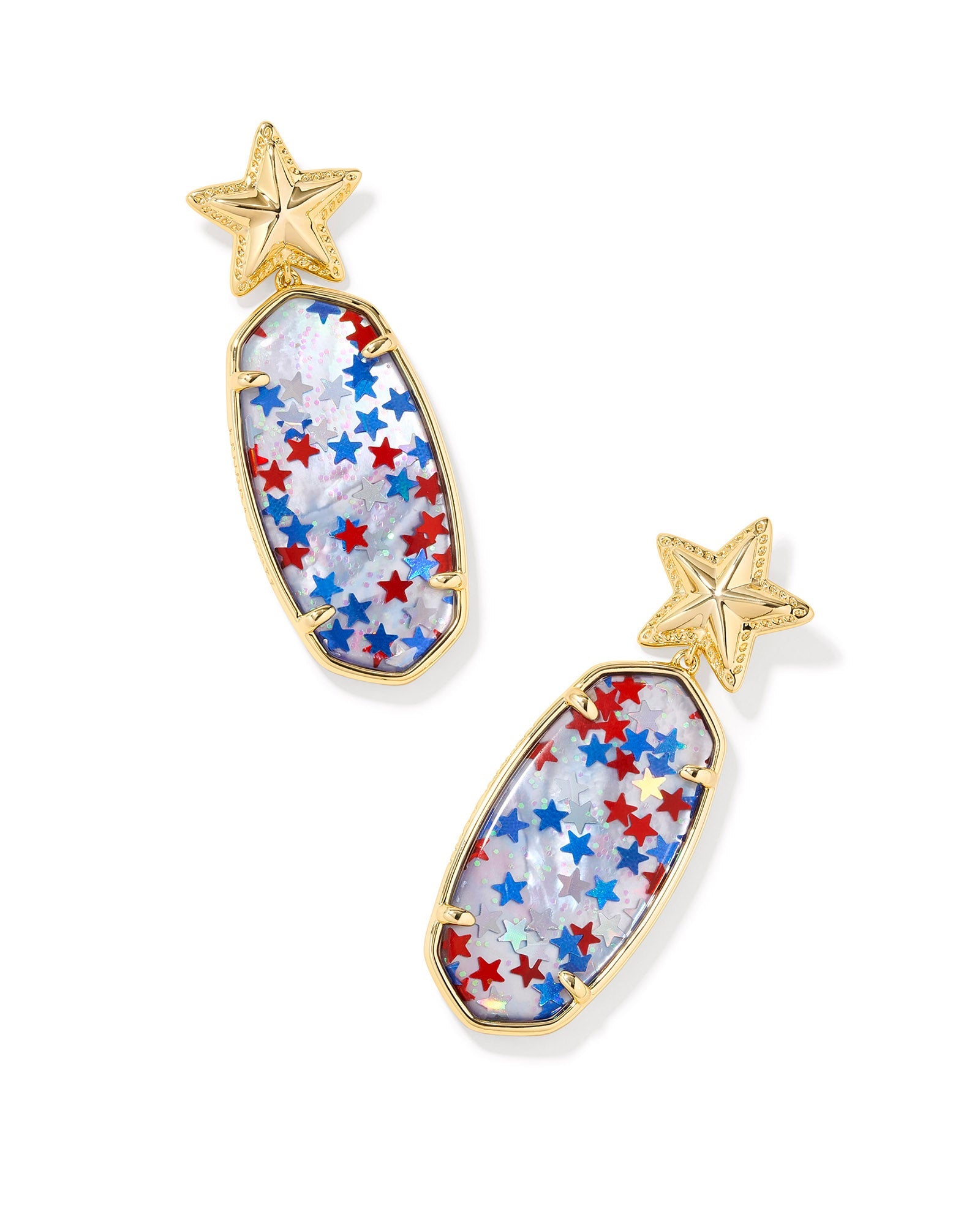 Kendra Scott Elle Star Gold Drop Earrings - Red White Blue Illusion-Jewelry-Dear Me Southern Boutique, located in DeRidder, Louisiana