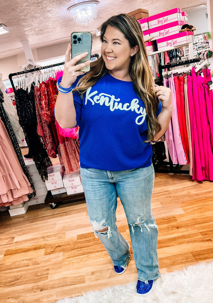 Kentucky Embroidered Knit Sweater-Tops-Dear Me Southern Boutique, located in DeRidder, Louisiana