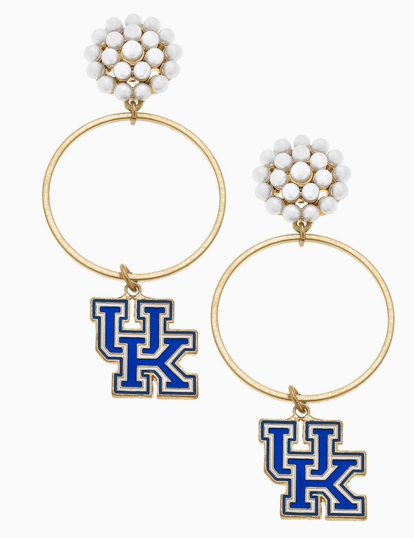 Kentucky Pearl Cluster Enamel Hoop Earrings-Game Day-Dear Me Southern Boutique, located in DeRidder, Louisiana