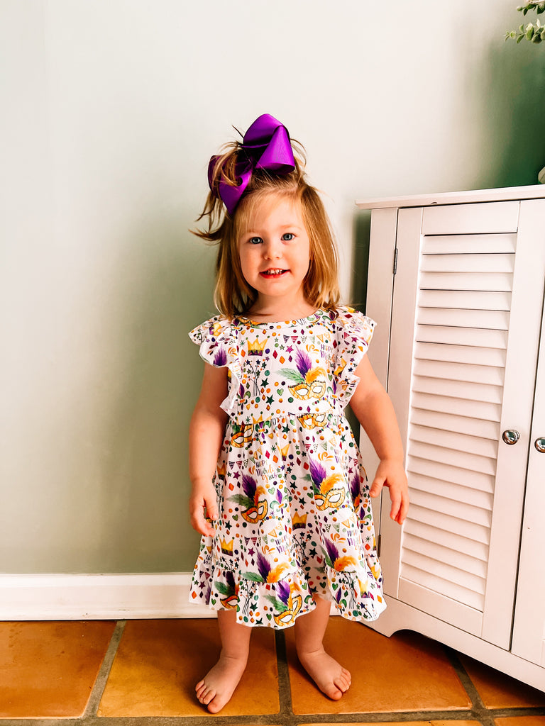 Kids Mardi Gras Twirl Dress-Kids-Dear Me Southern Boutique, located in DeRidder, Louisiana