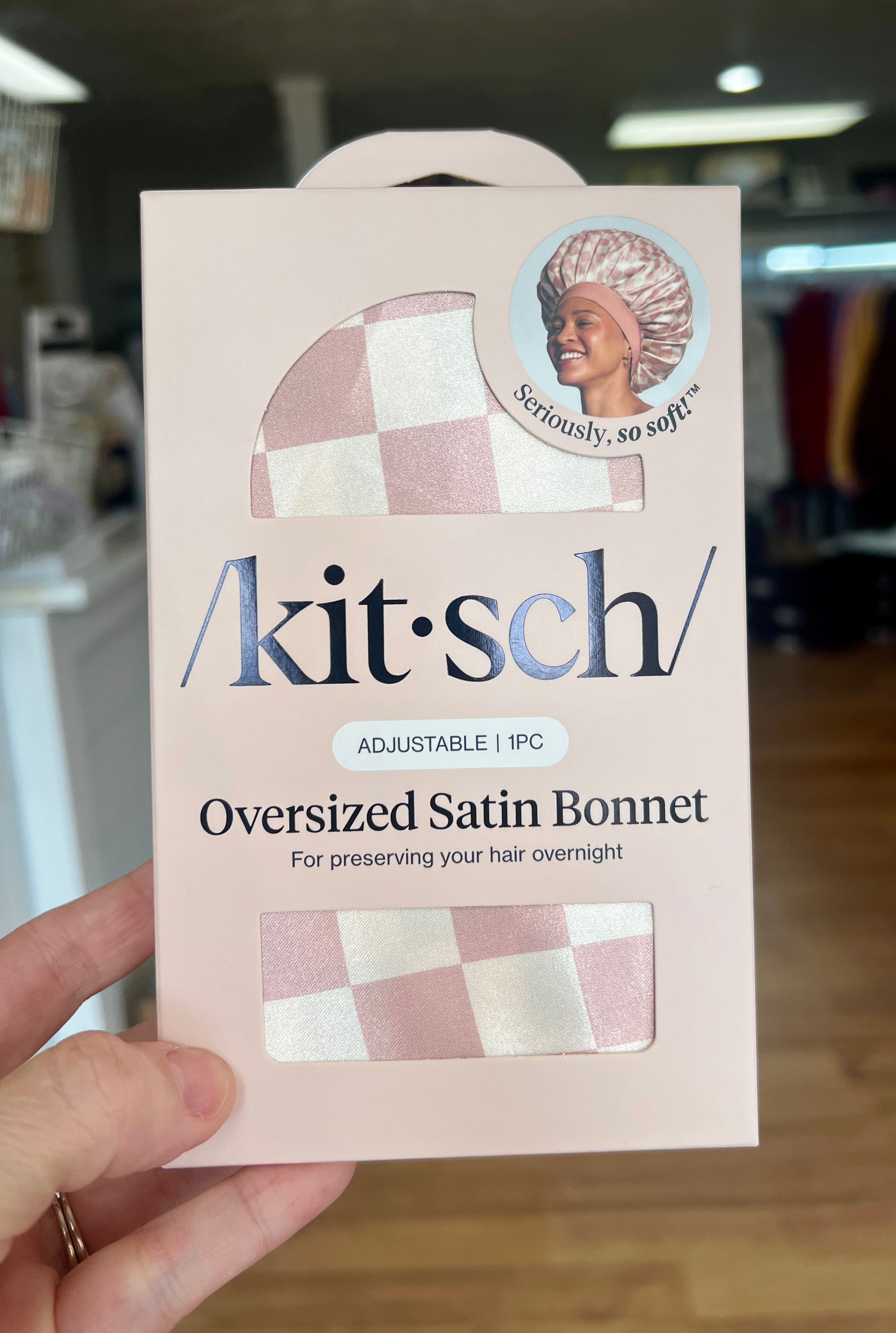 Kit-sch Oversized Satin Bonnet-Terracotta Checkered-Health/Beauty-Dear Me Southern Boutique, located in DeRidder, Louisiana