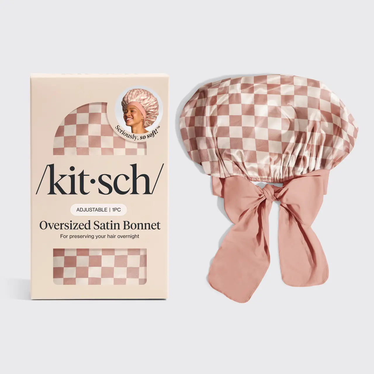 Kit-sch Oversized Satin Bonnet-Terracotta Checkered-Health/Beauty-Dear Me Southern Boutique, located in DeRidder, Louisiana