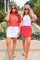 Kora Short Sleeve Mesh Top- Red Polka Dot-Mesh Top-Dear Me Southern Boutique, located in DeRidder, Louisiana